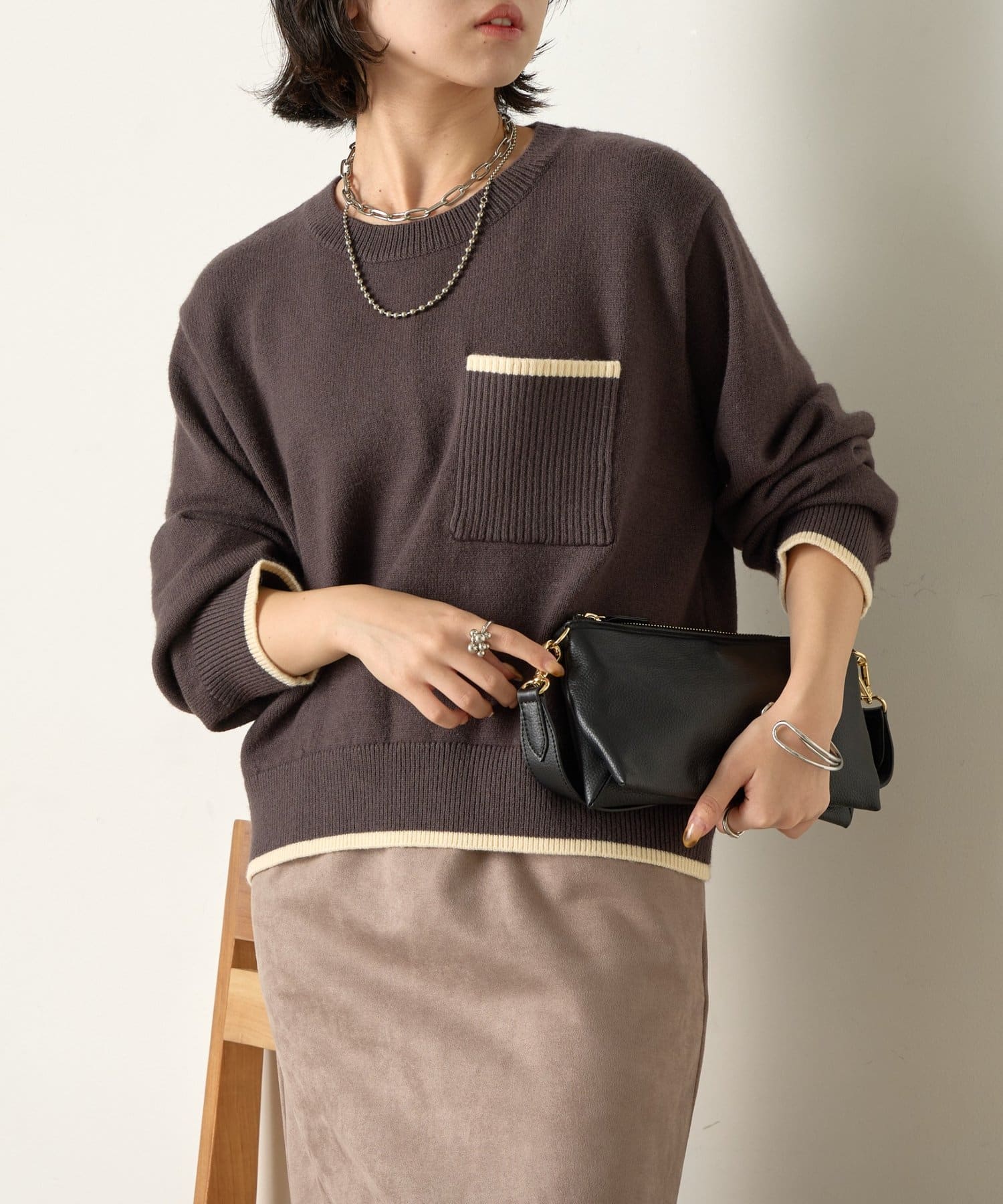 Jena　espace merveilleux(ジェナ　エスパスメルヴェイユ) リブポケット配色ニット