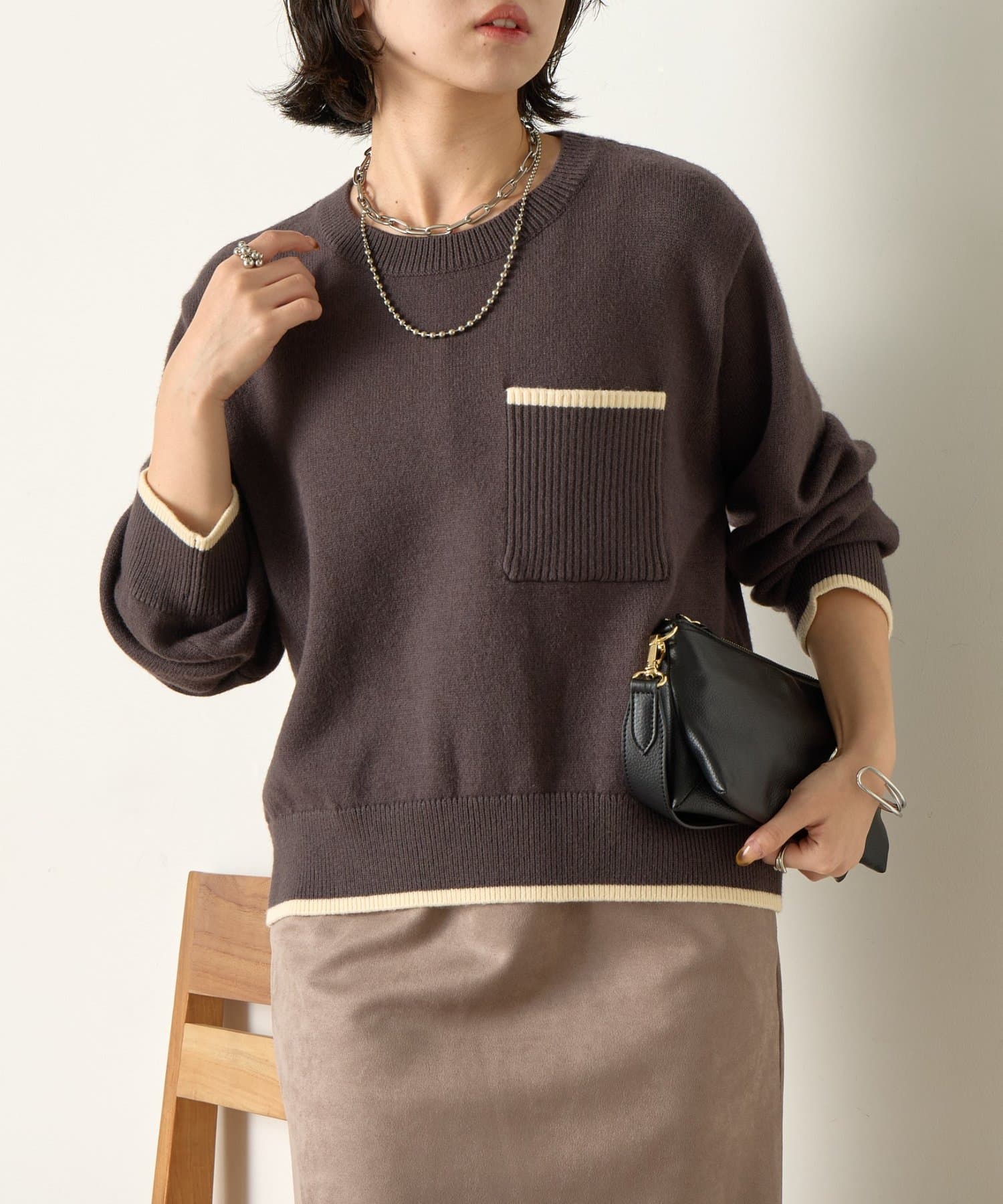 Jena　espace merveilleux(ジェナ　エスパスメルヴェイユ) リブポケット配色ニット