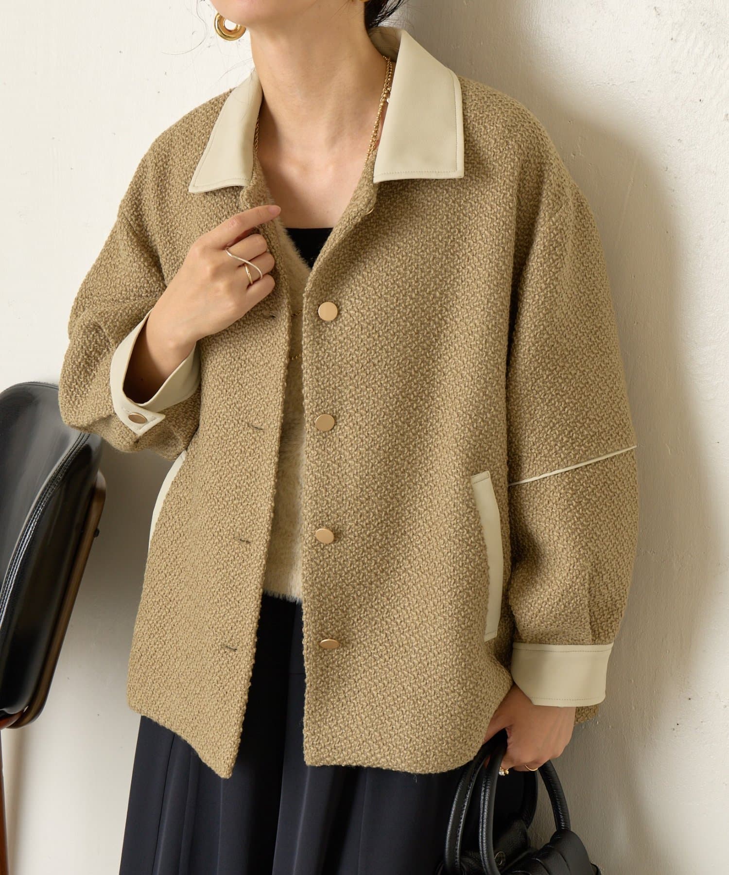 Jena　espace merveilleux(ジェナ　エスパスメルヴェイユ) フェイクレザー異素材ジャケット