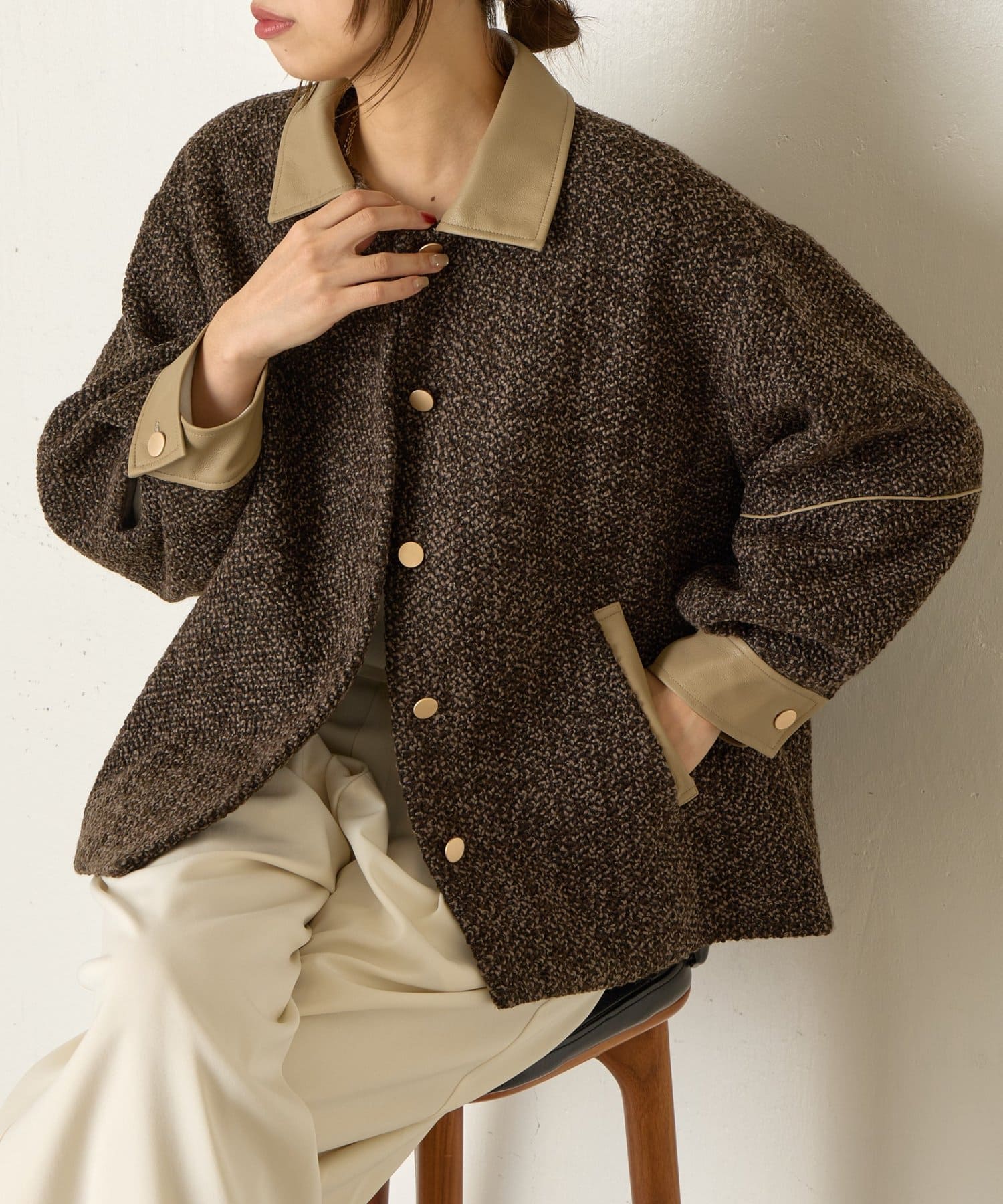 Jena　espace merveilleux(ジェナ　エスパスメルヴェイユ) フェイクレザー異素材ジャケット