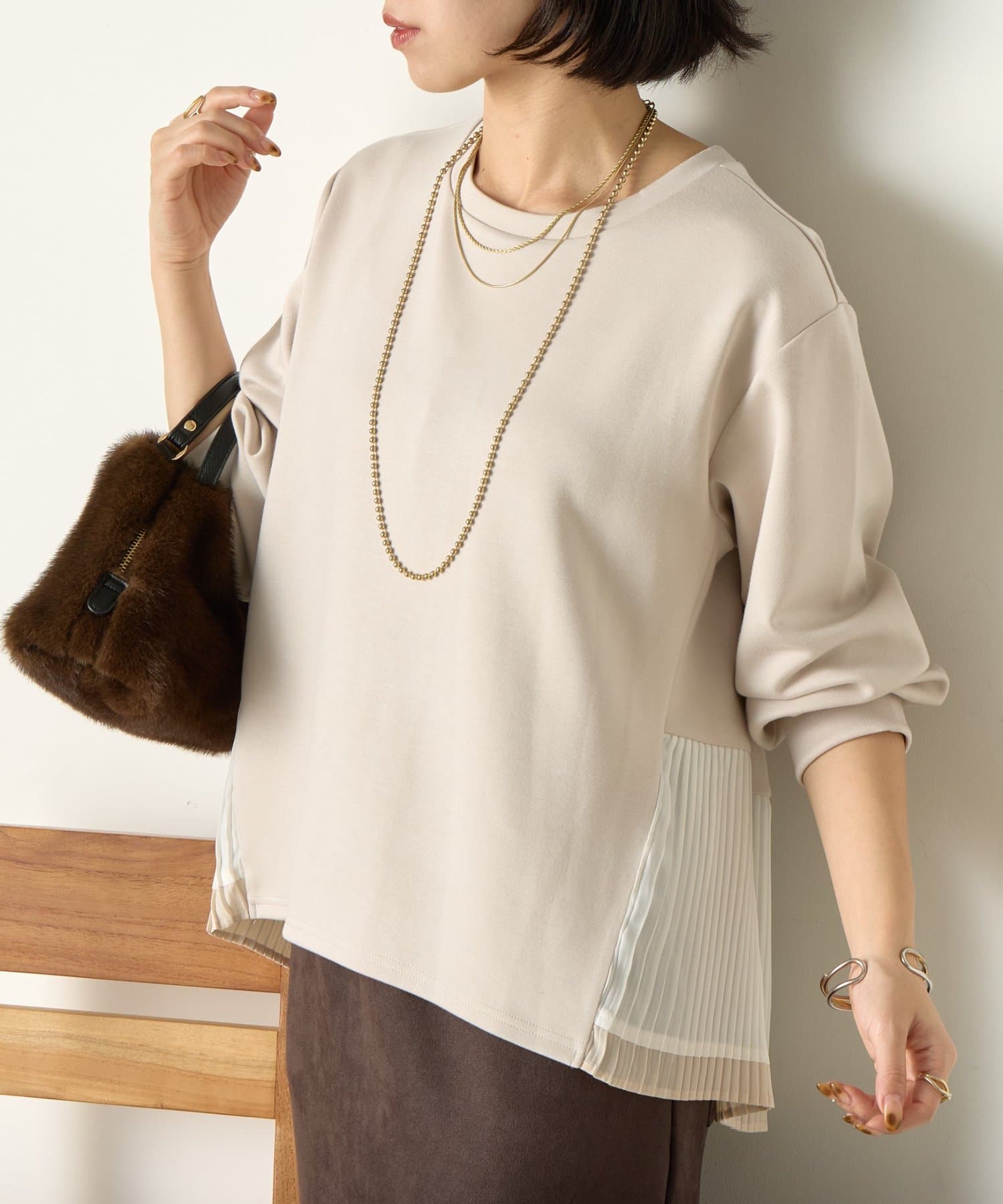 Jena　espace merveilleux(ジェナ　エスパスメルヴェイユ) 裾プリーツボンディングカットソー