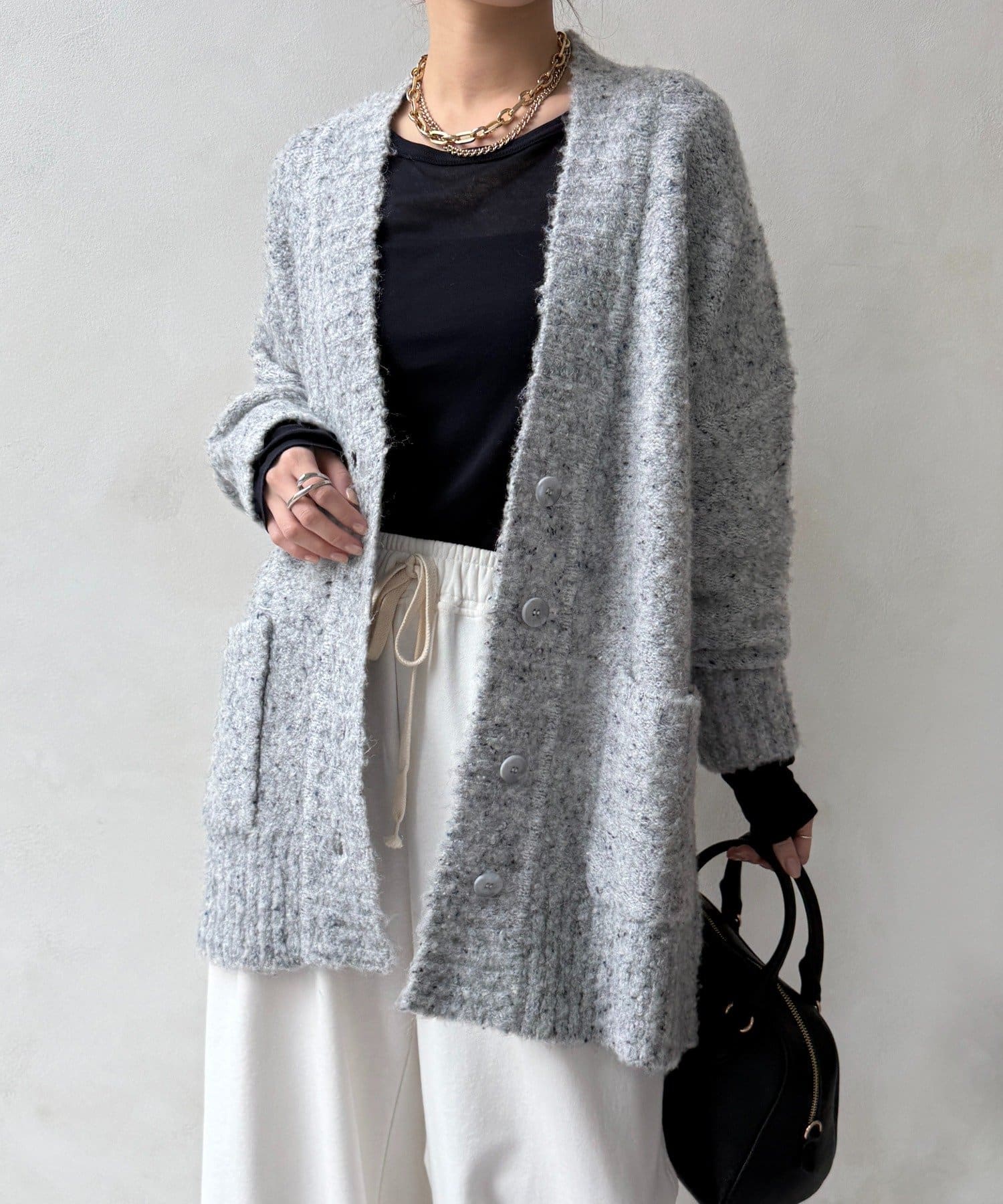 DOUDOU(ドゥドゥ) ウォッシャブルカラーネップカーディガン