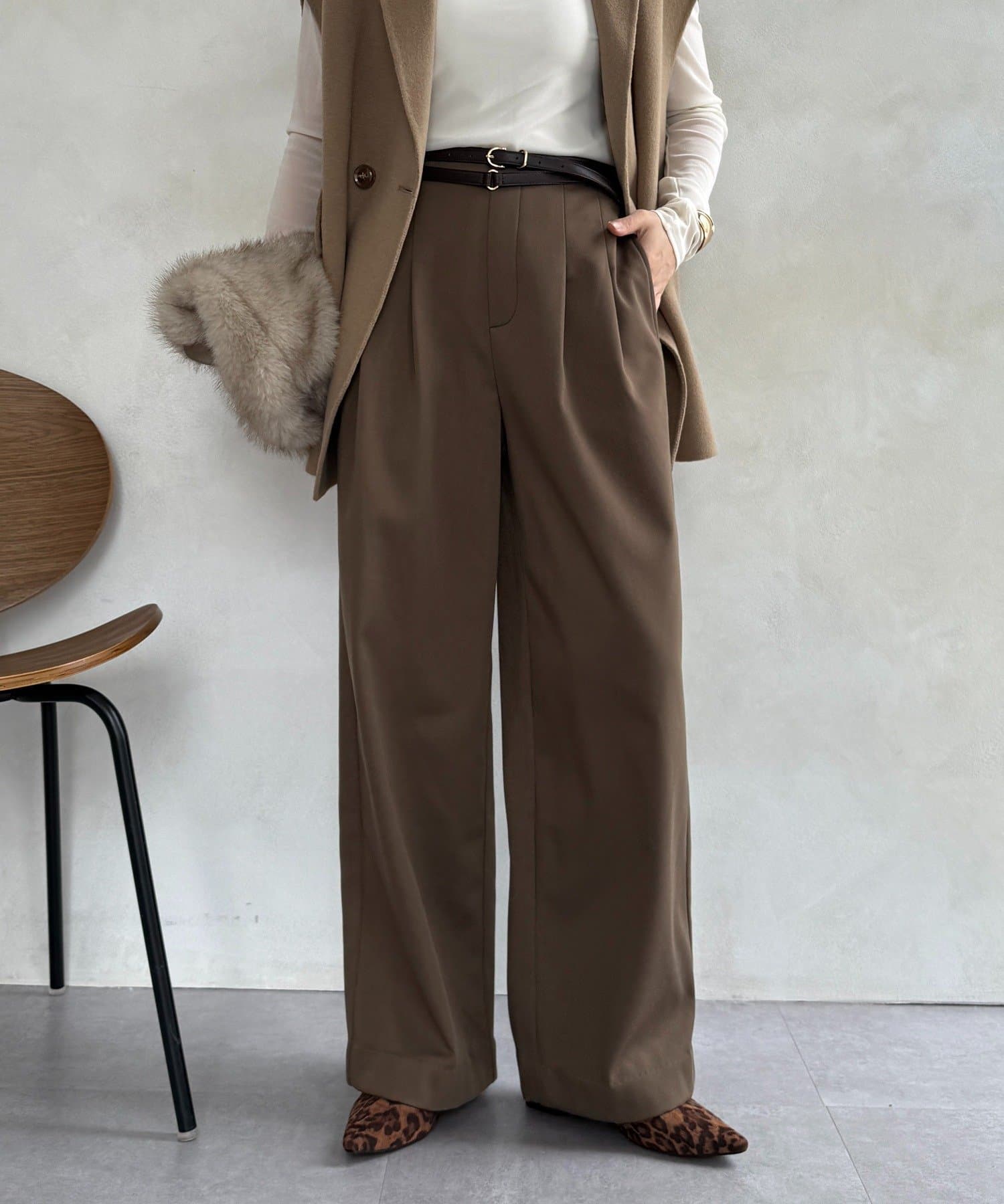 DOUDOU(ドゥドゥ) 裏起毛ボンディングパンツ