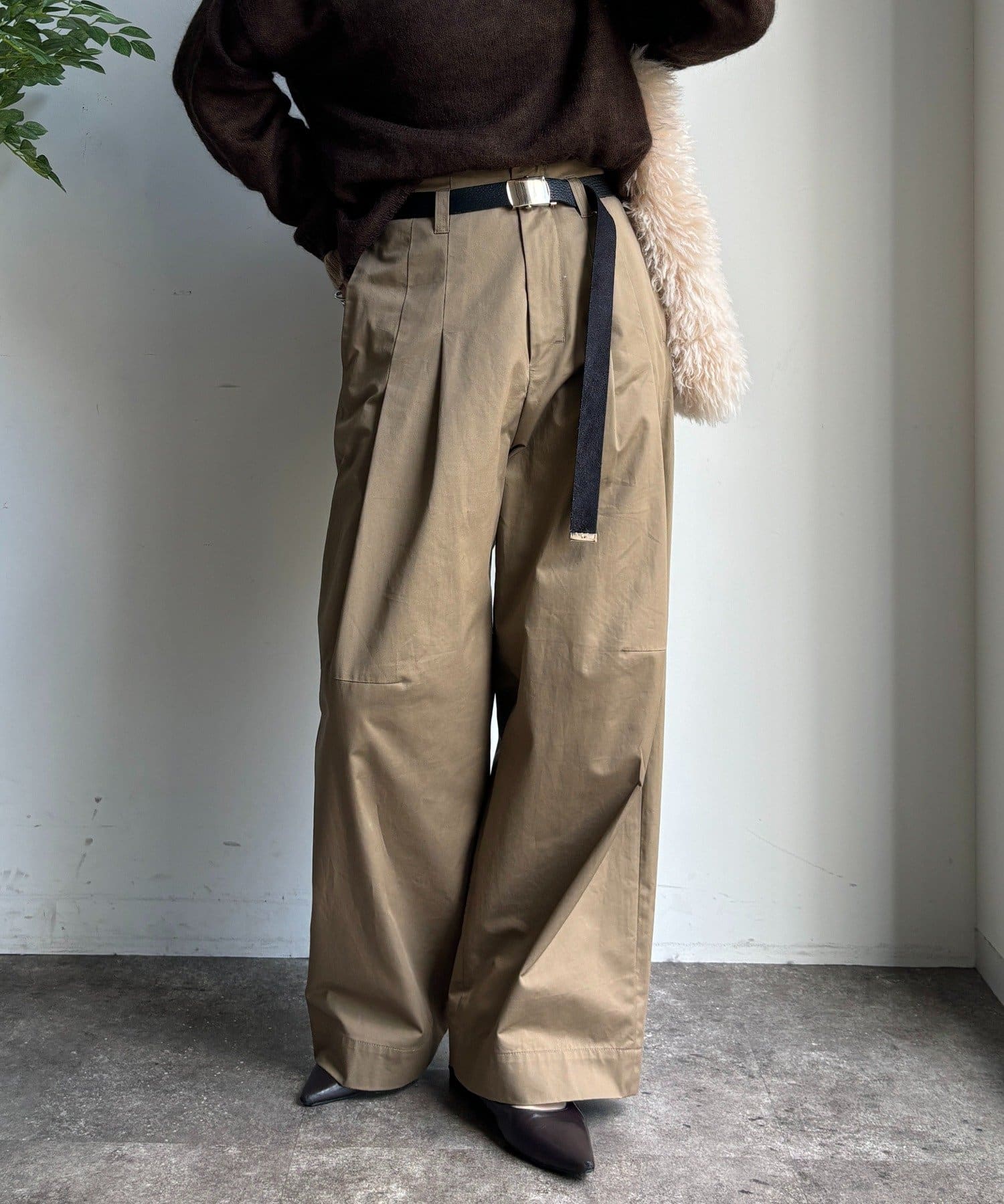 DOUDOU(ドゥドゥ) ツイルワイドカーブパンツ