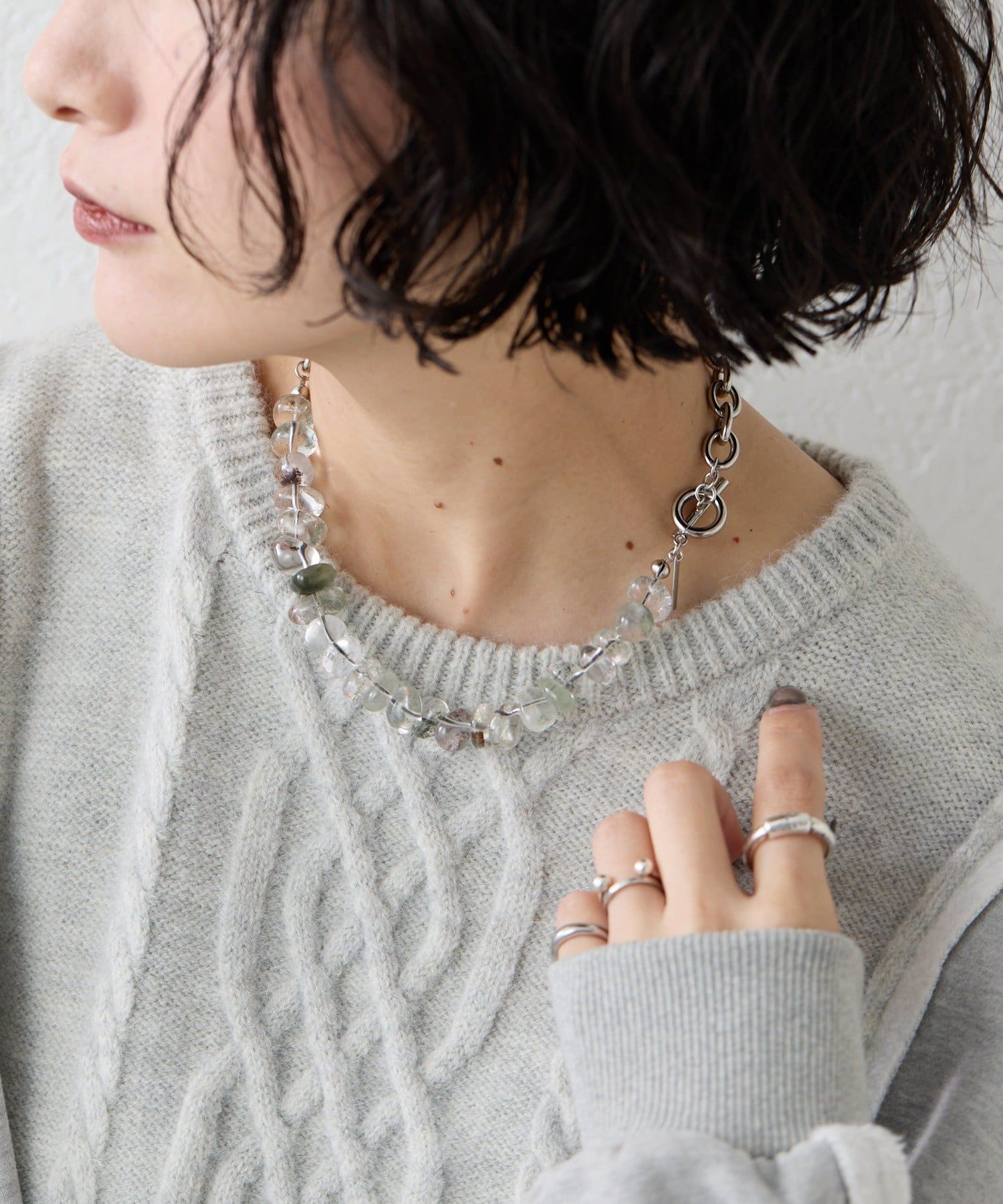ear PAPILLONNER(イア パピヨネ) 【beq Pettina(ベック ペティーナ)】ガーデンクォーツ×チェーンネックレス