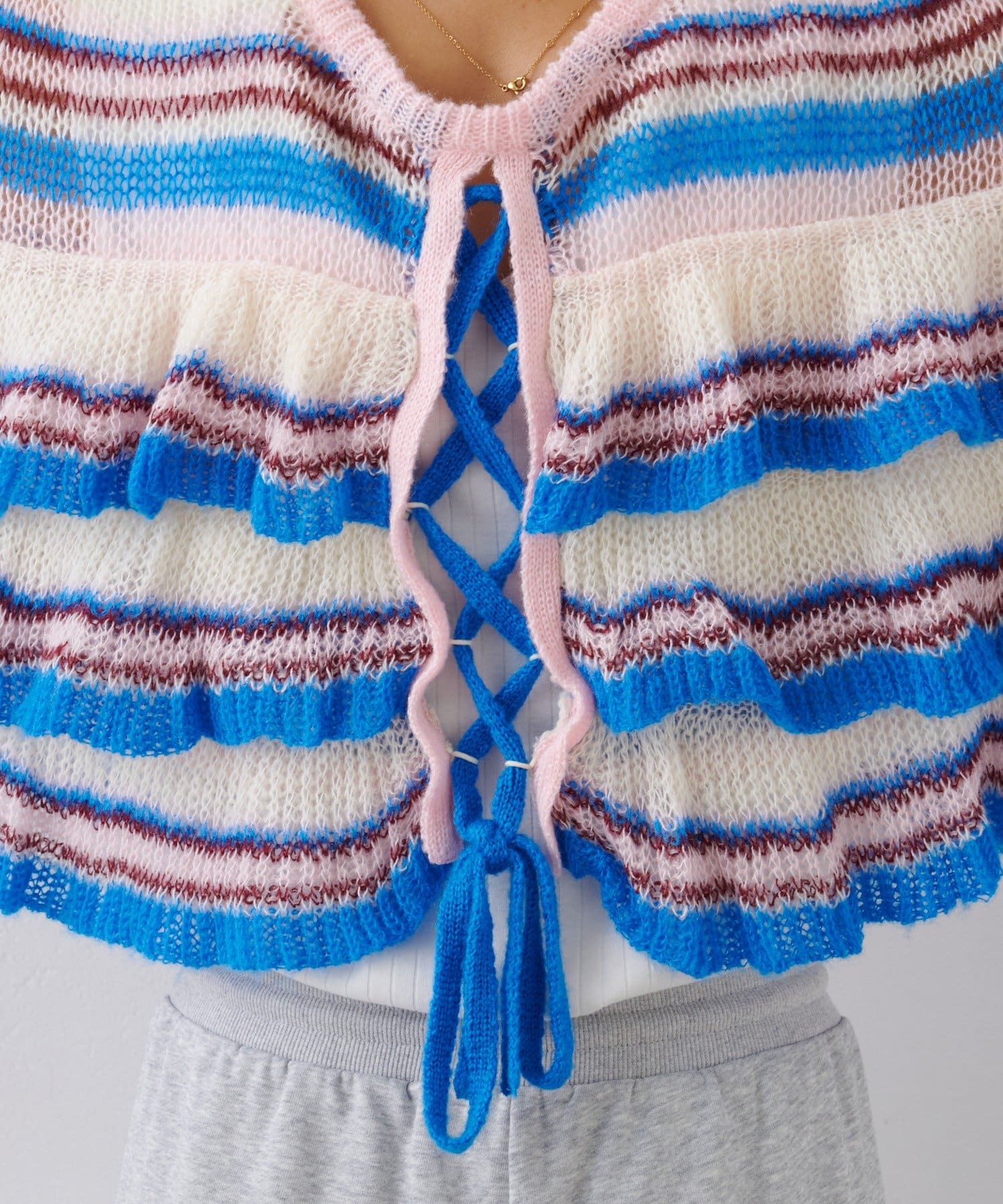 CIAOPANIC TYPY(チャオパニックティピー) ★【HELLO.SANFRANCISCO/ハローサンフランシスコ】マルチボーダーシアーフリルニット