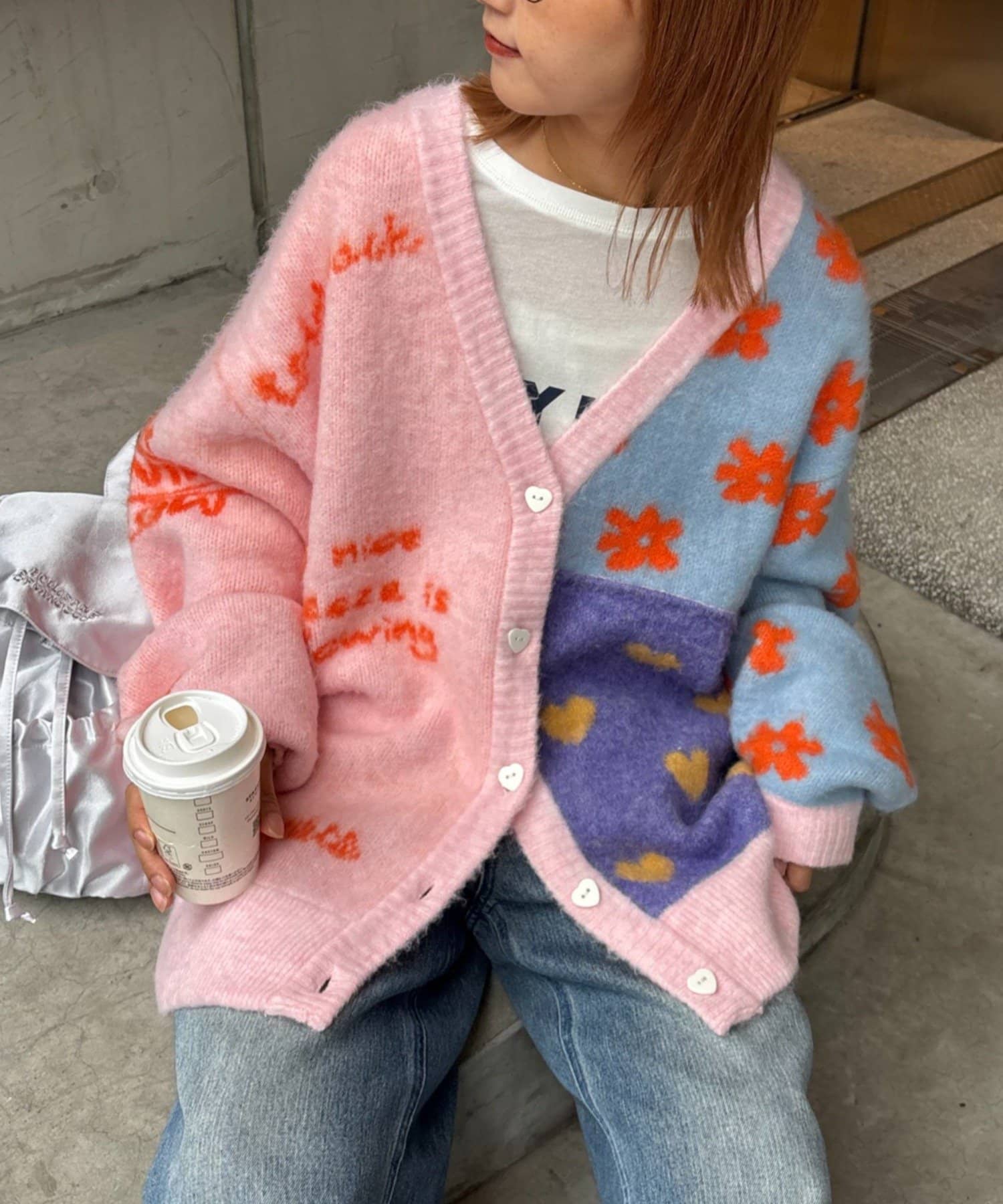 CIAOPANIC TYPY(チャオパニックティピー) ★【HELLO.SANFRANCISCO/ハローサンフランシスコ】ジャガードッドッキングハート釦カーデ