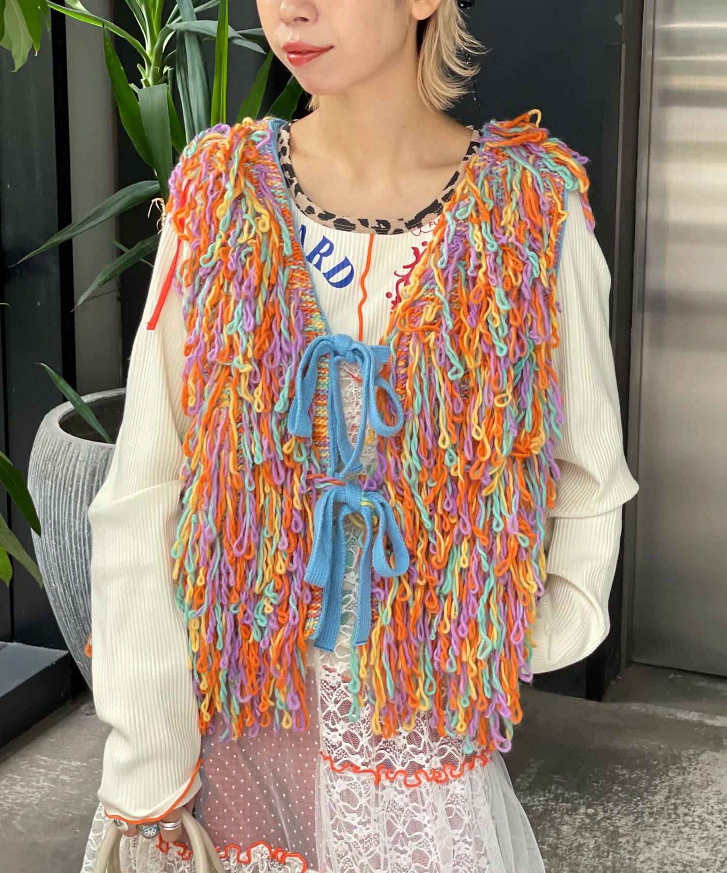 CIAOPANIC(チャオパニック) 【HELLO.SANFRANCISCO/ハローサンフランシスコ】カラーループフリンジリボンベスト