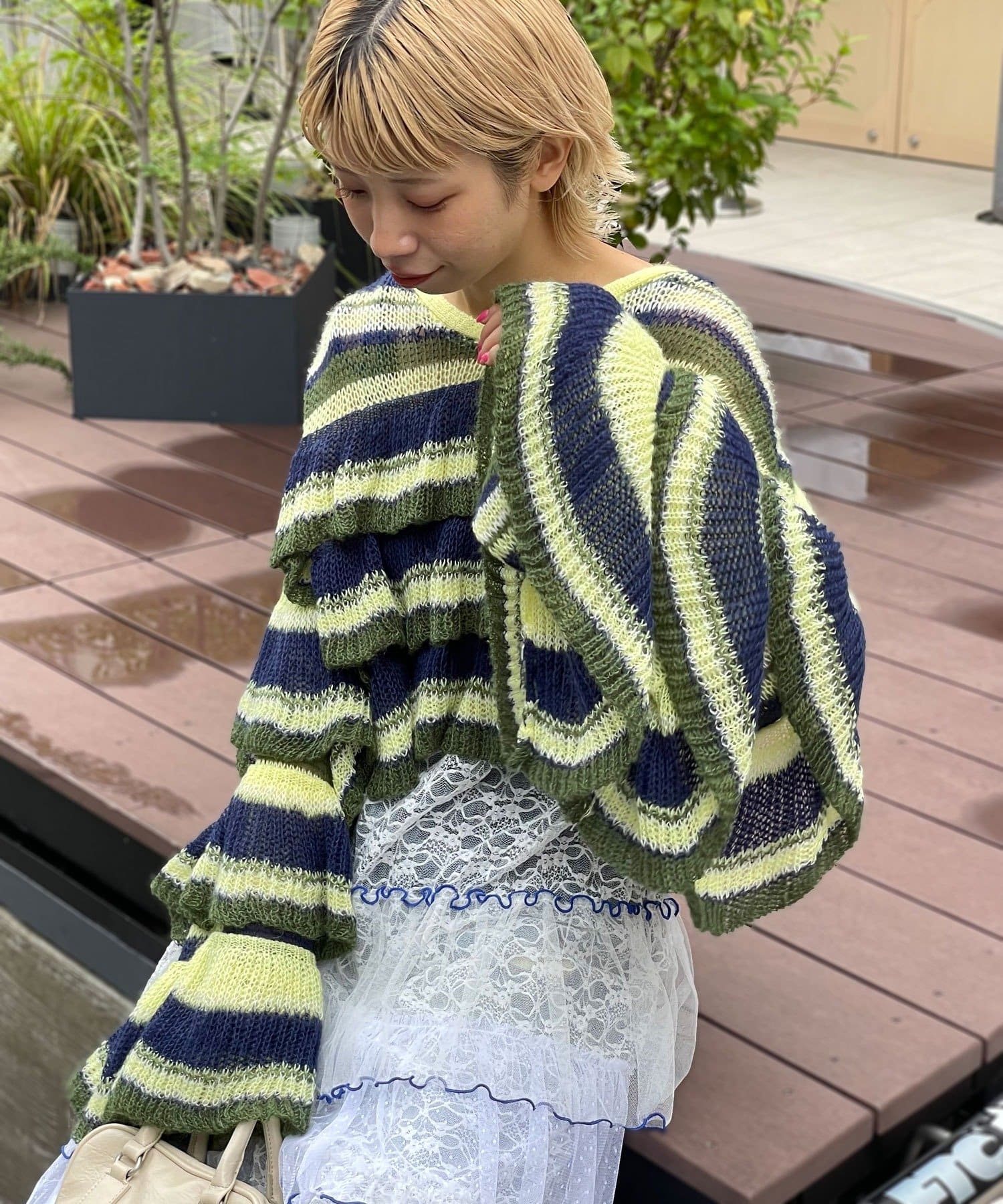 CIAOPANIC(チャオパニック) ★【HELLO.SANFRANCISCO/ハローサンフランシスコ】マルチボーダーシアーフリルニット