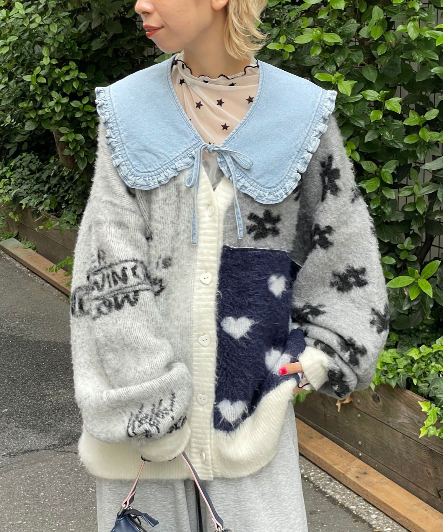 CIAOPANIC(チャオパニック) ★【HELLO.SANFRANCISCO/ハローサンフランシスコ】ジャガードドッキングハート釦カーデ