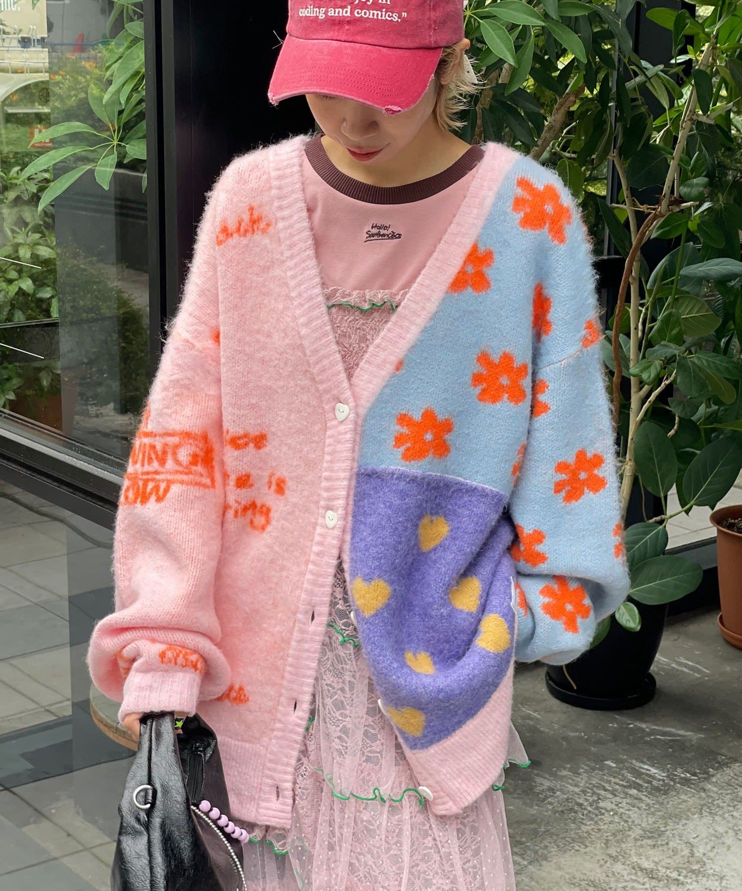 CIAOPANIC(チャオパニック) ★【HELLO.SANFRANCISCO/ハローサンフランシスコ】ジャガードドッキングハート釦カーデ