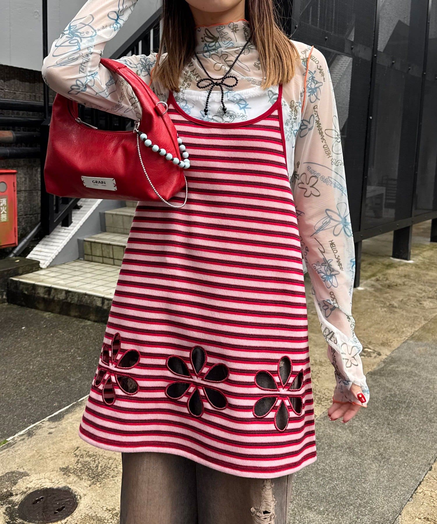 CIAOPANIC(チャオパニック) 【HELLO.SANFRANCISCO/ハローサンフランシスコ】ボーダーフラワーカットキャミチュニック