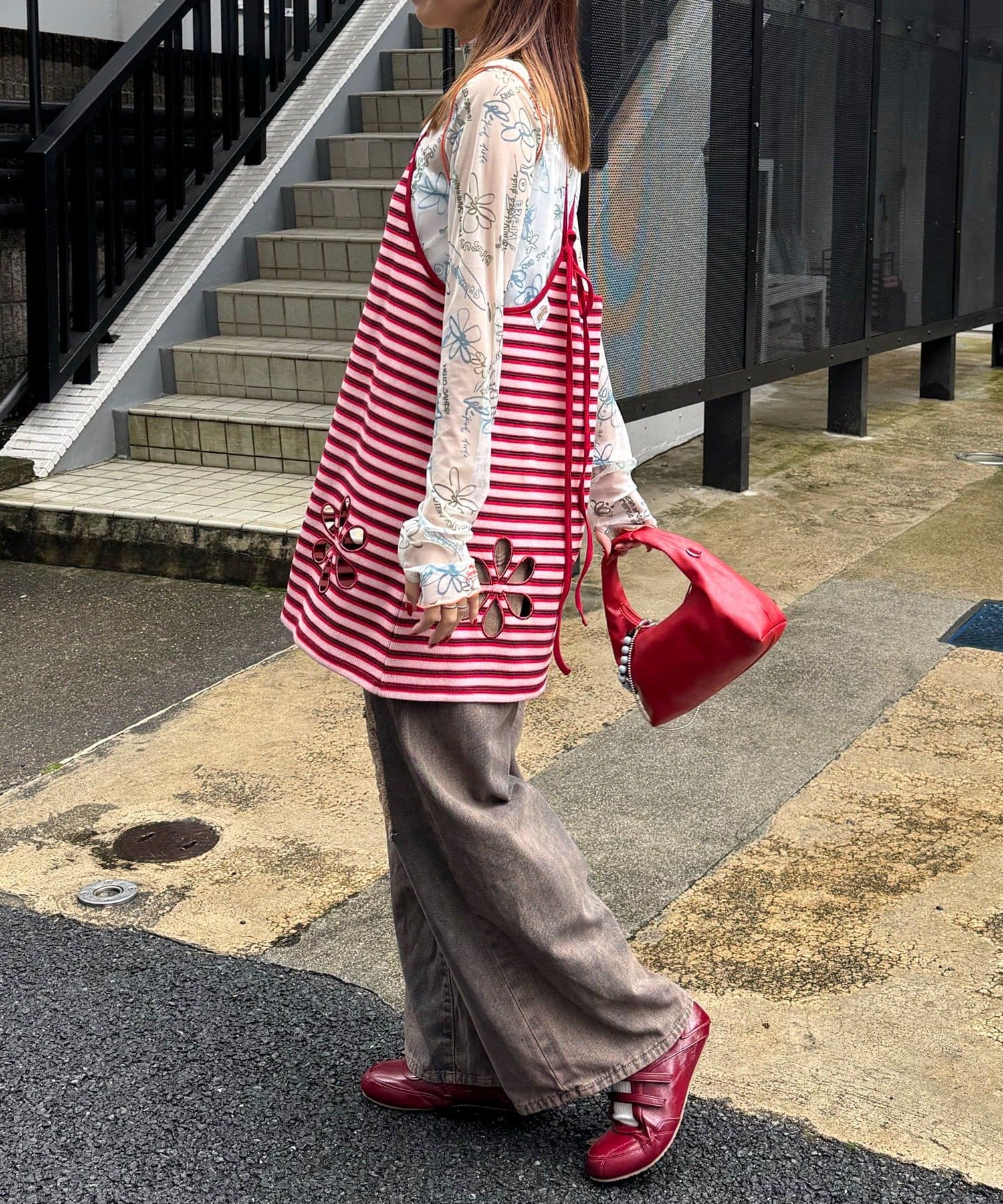 CIAOPANIC(チャオパニック) 【HELLO.SANFRANCISCO/ハローサンフランシスコ】ボーダーフラワーカットキャミチュニック