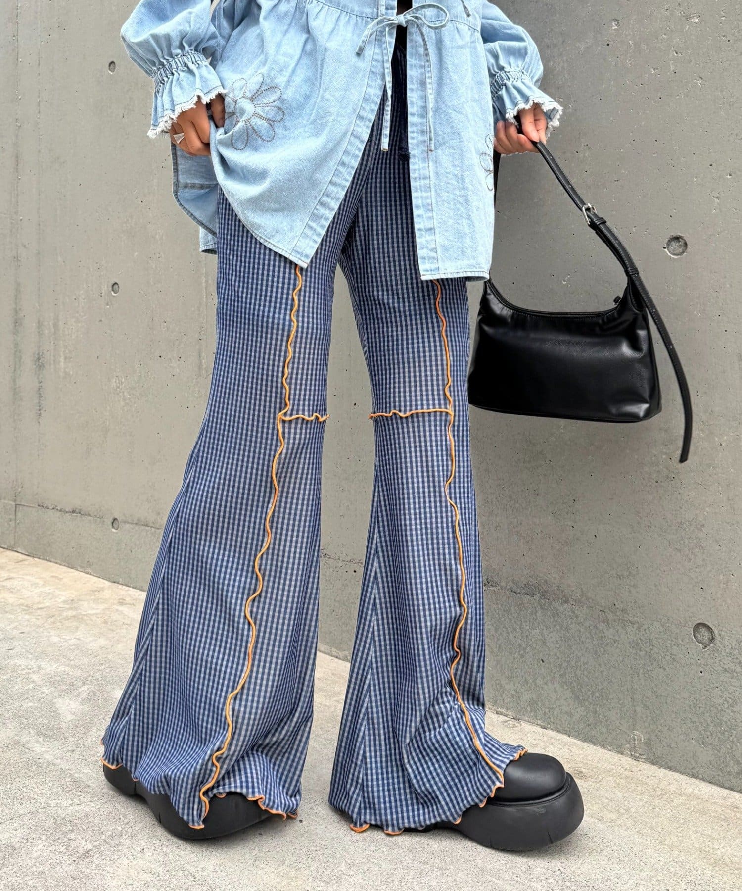 CIAOPANIC TYPY(チャオパニックティピー) ★【HELLO.SANFRANCISCO/ハローサンフランシスコ】チェックメロー切り替えフレアパンツ