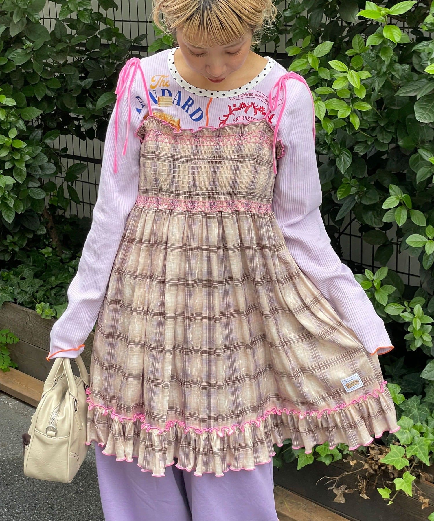 CIAOPANIC(チャオパニック) ★【HELLO.SANFRANCISCO/ハローサンフランシスコ】チェックベロアシャーリングチュニック