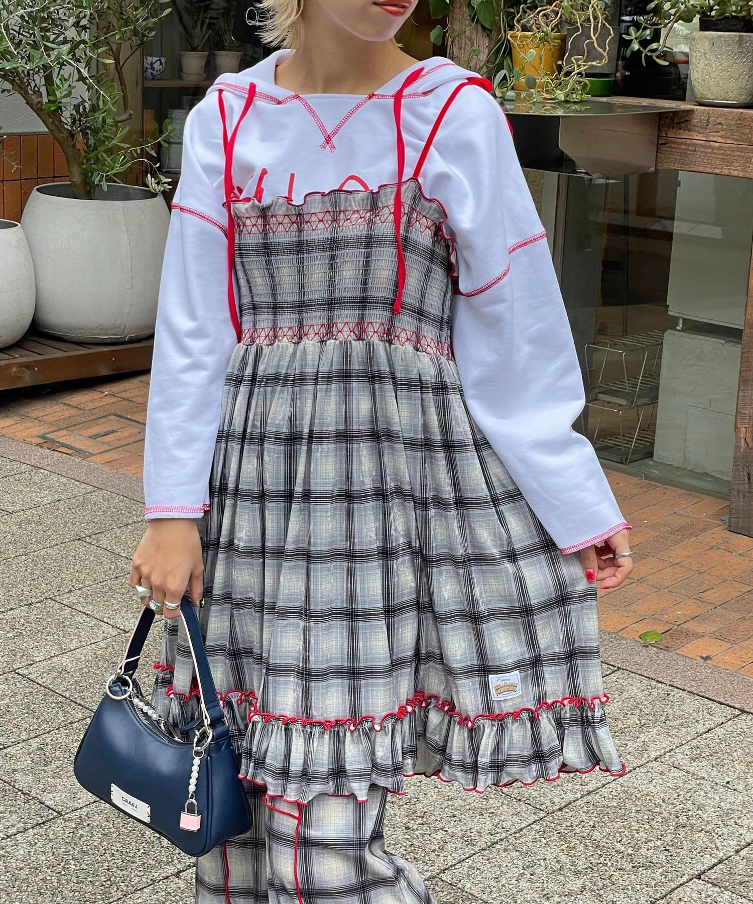 CIAOPANIC(チャオパニック) ★【HELLO.SANFRANCISCO/ハローサンフランシスコ】チェックベロアシャーリングチュニック