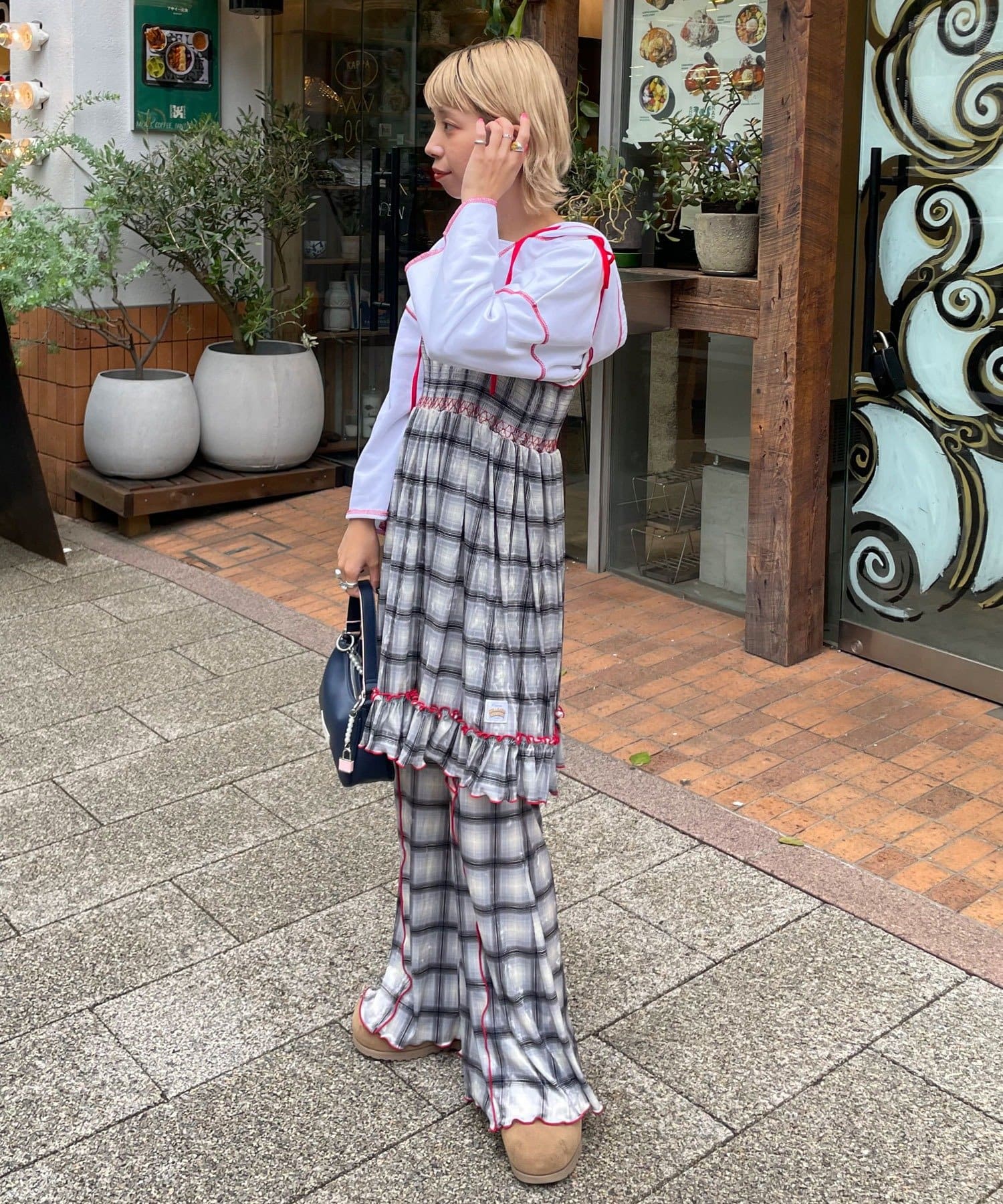 CIAOPANIC(チャオパニック) ★【HELLO.SANFRANCISCO/ハローサンフランシスコ】チェックベロアシャーリングチュニック