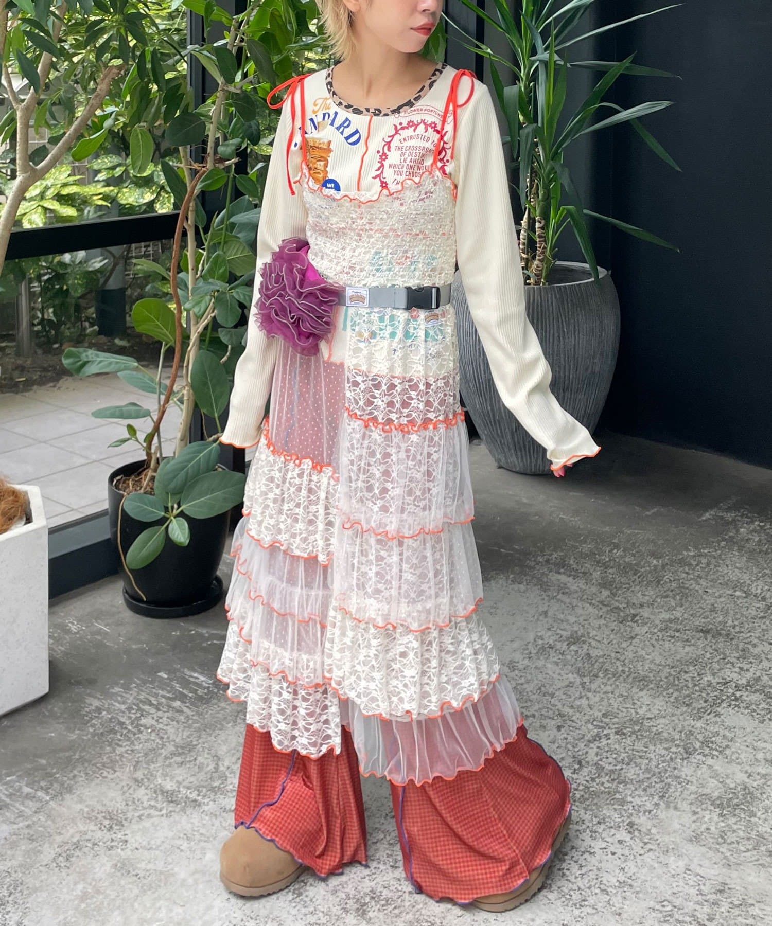 CIAOPANIC(チャオパニック) ★【HELLO.SANFRANCISCO/ハローサンフランシスコ】2WAYレースブロッキングティアードスカート