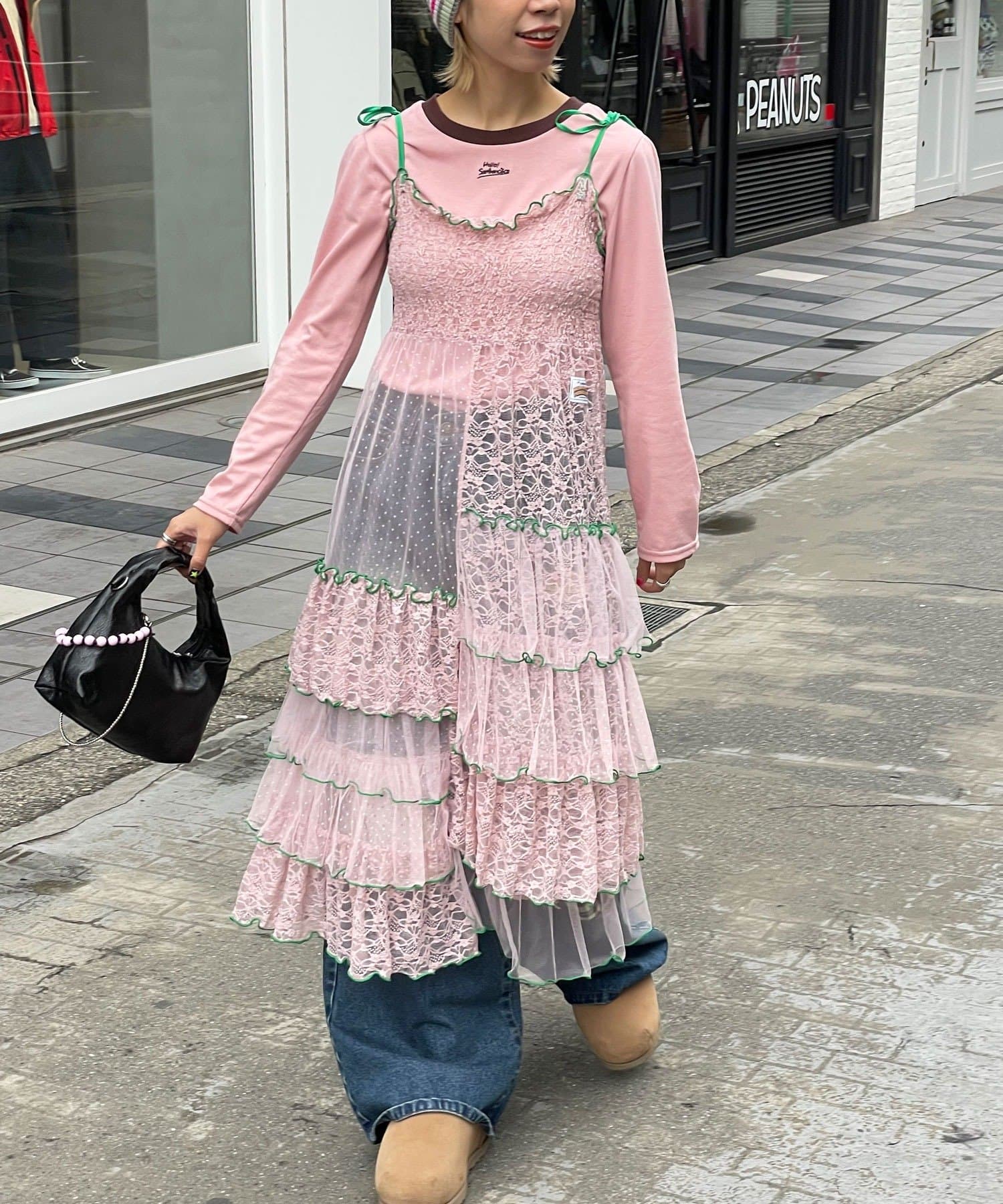 CIAOPANIC(チャオパニック) ★【HELLO.SANFRANCISCO/ハローサンフランシスコ】2WAYレースブロッキングティアードスカート