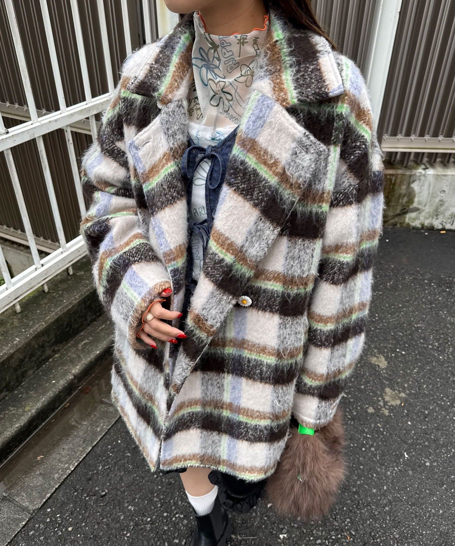 CIAOPANIC(チャオパニック) ★【HELLO.SANFRANCISCO/ハローサンフランシスコ】チェックシャギーオーバーコート