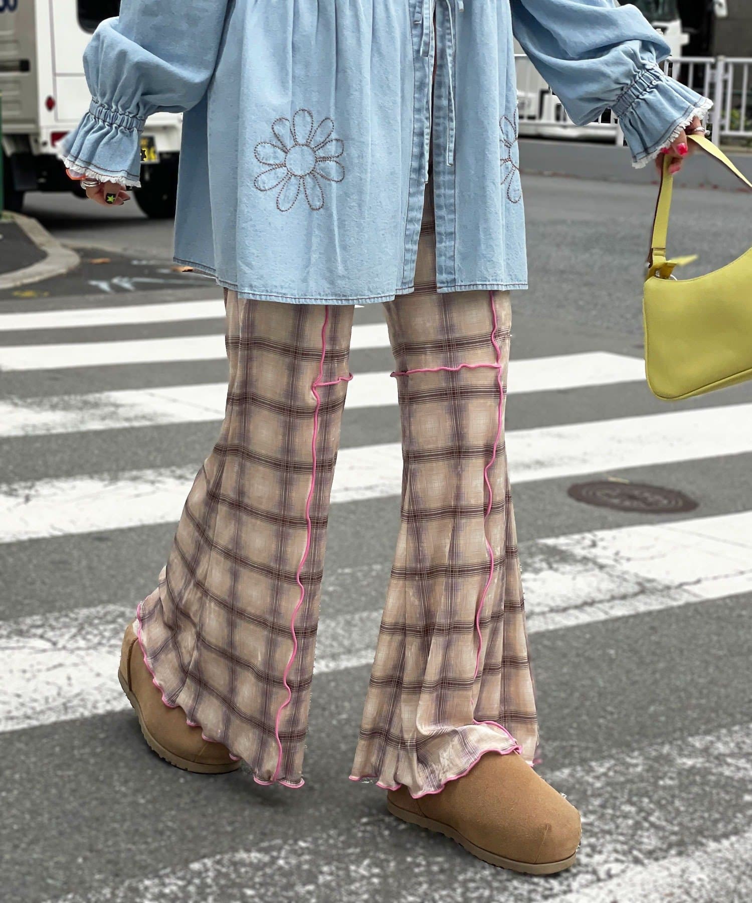 CIAOPANIC(チャオパニック) ★【HELLO.SANFRANCISCO/ハローサンフランシスコ】チェックメロー切り替えフレアパンツ