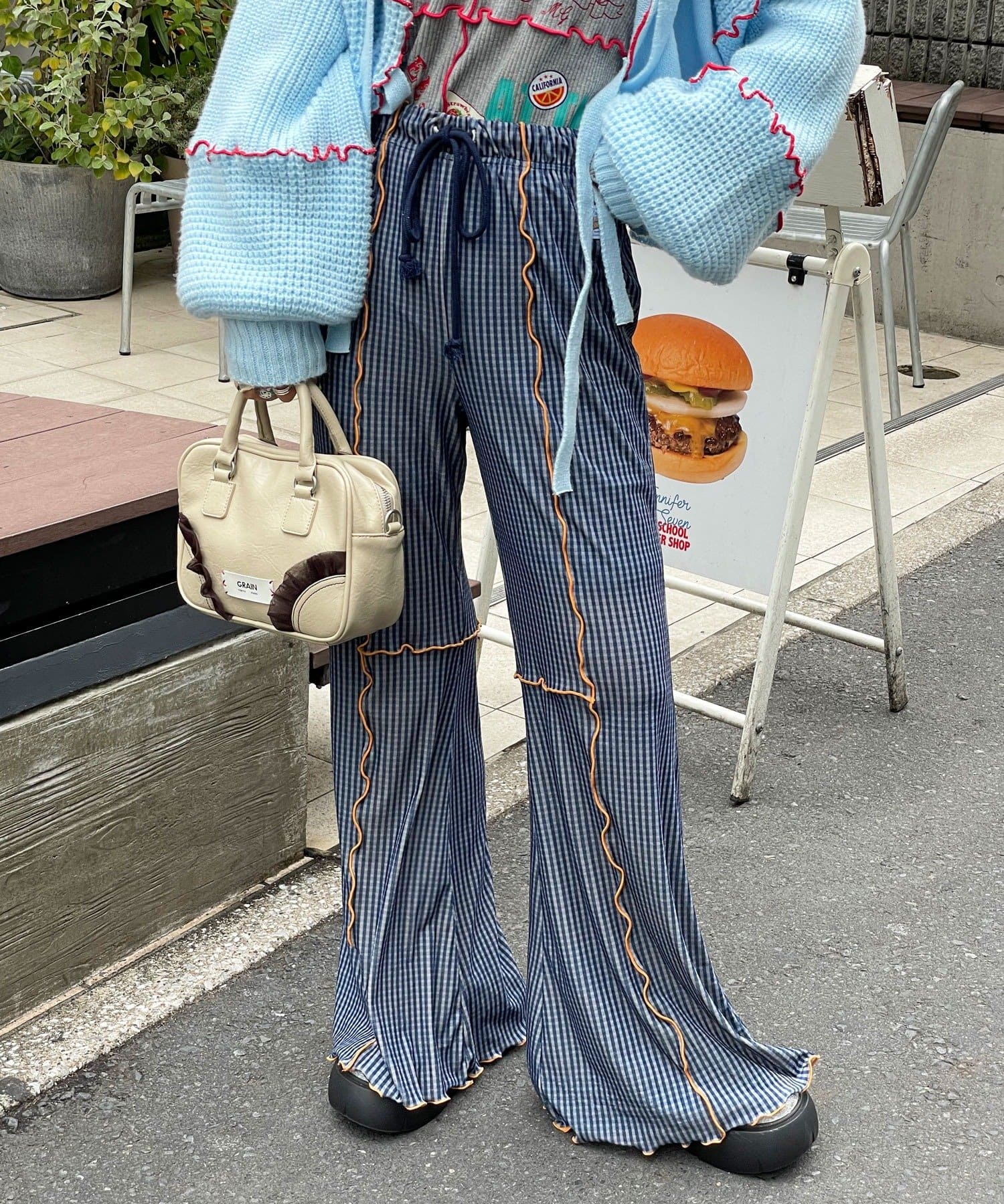 CIAOPANIC(チャオパニック) ★【HELLO.SANFRANCISCO/ハローサンフランシスコ】チェックメロー切り替えフレアパンツ