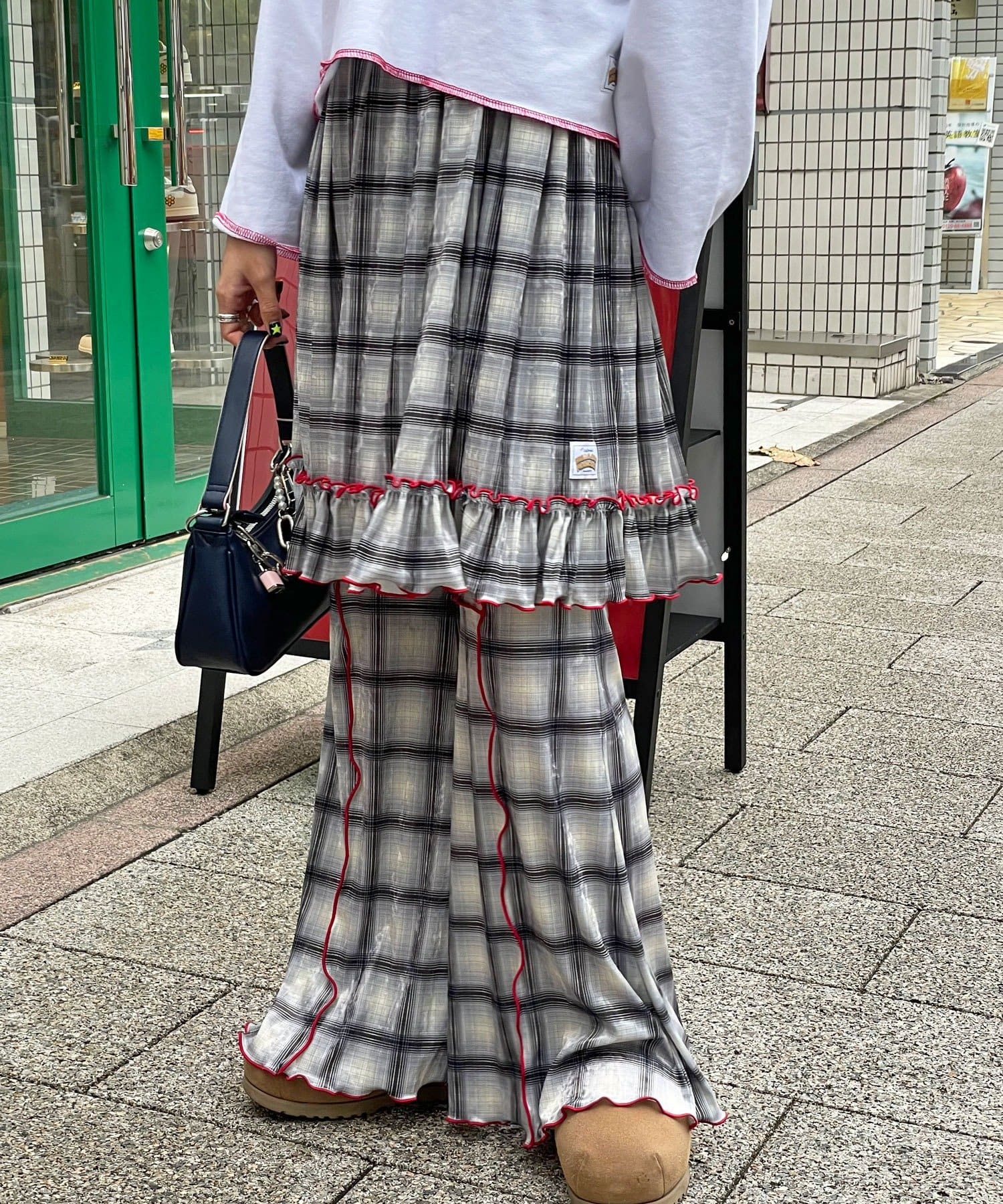 CIAOPANIC(チャオパニック) ★【HELLO.SANFRANCISCO/ハローサンフランシスコ】チェックメロー切り替えフレアパンツ