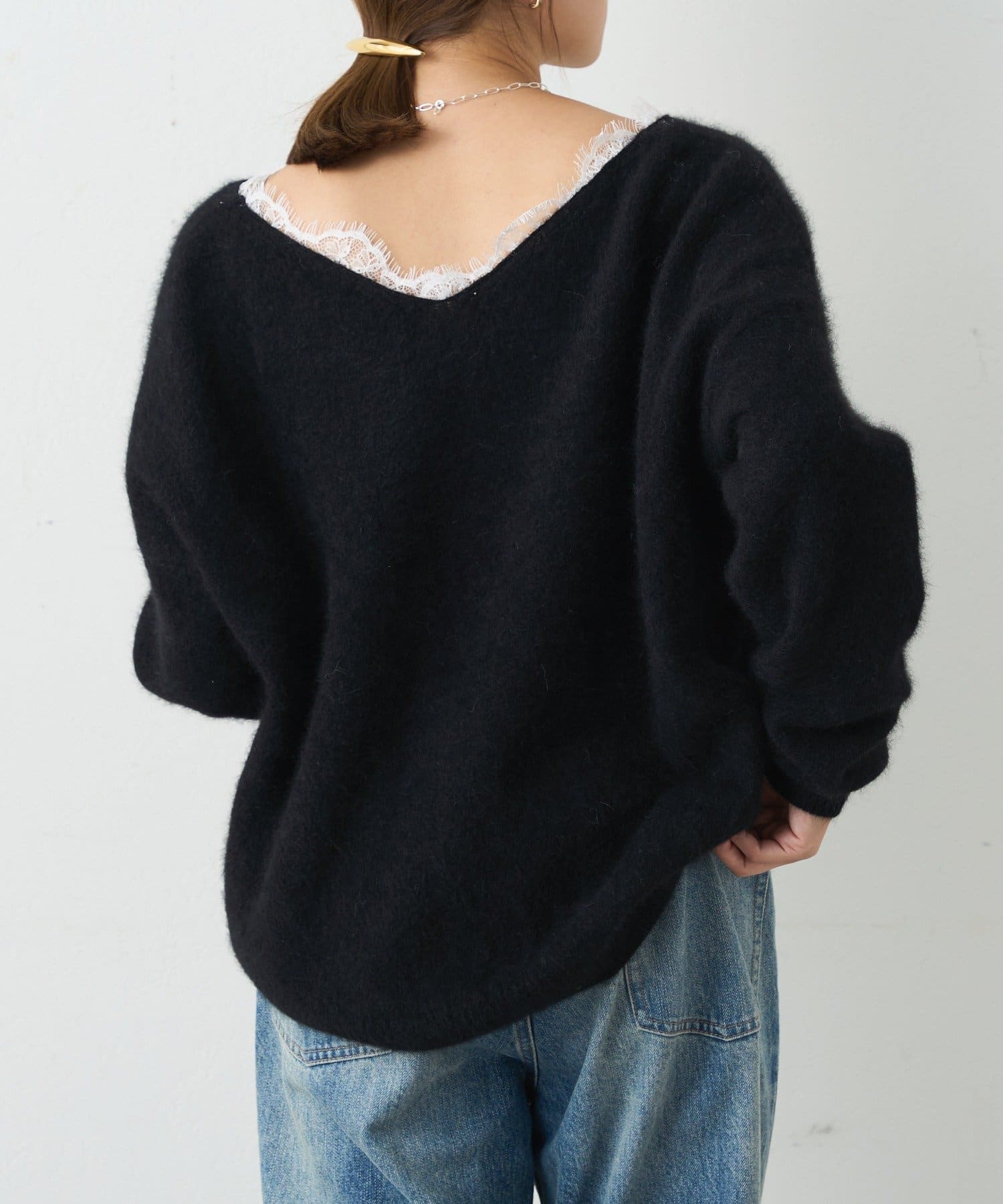 SHENERY(シーナリー) レースＶネックウールニット