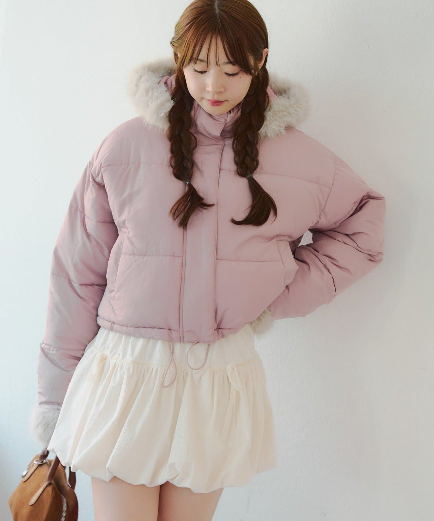 continuer】フェイクファー付ZIPエコダウン | NICE CLAUP / OLIVE des