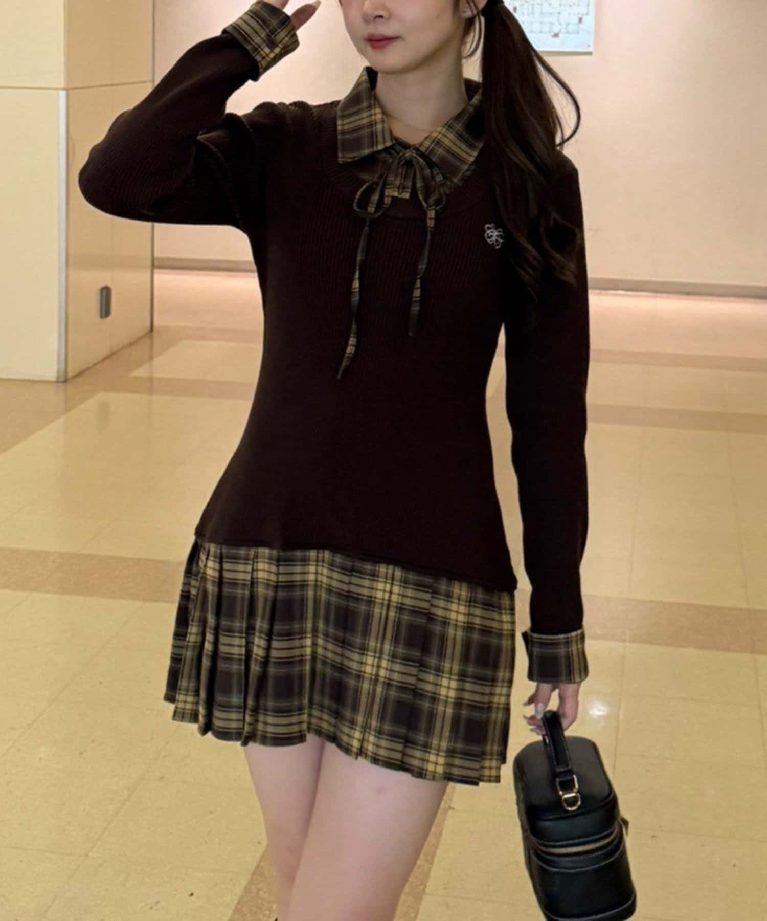 NICE CLAUP / OLIVE des OLIVE OUTLET(ナイスクラップ  / オリーブ デ オリーブ アウトレット) 【RMAF】裾プリーツドッキングミニワンピ