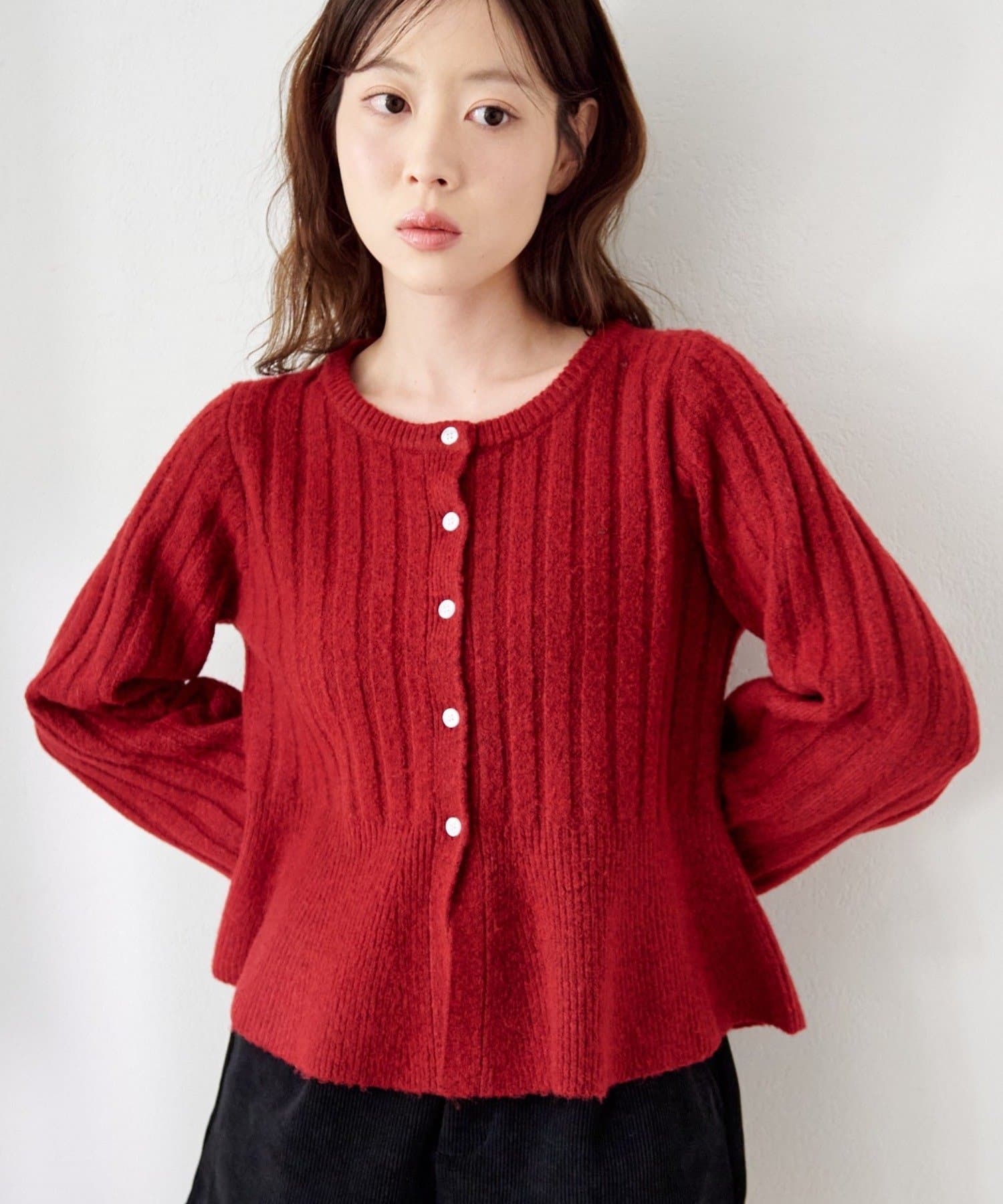 Kastane(カスタネ) ペプラムリブニットカーディガン