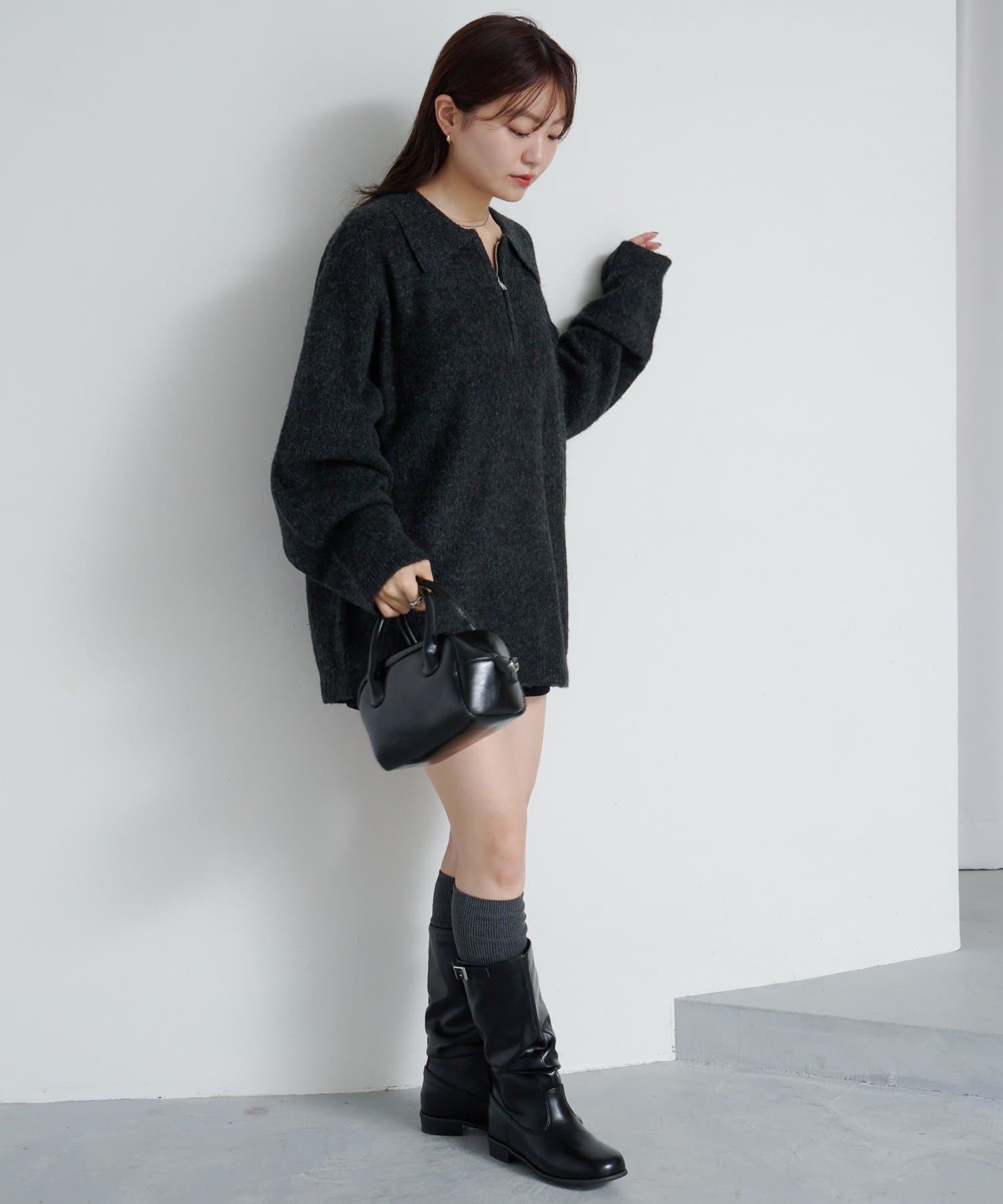 Kastane(カスタネ) 【10.25(土)12:00発売/無地&ボーダー/4色展開/WEB先行】ボーダージップニット