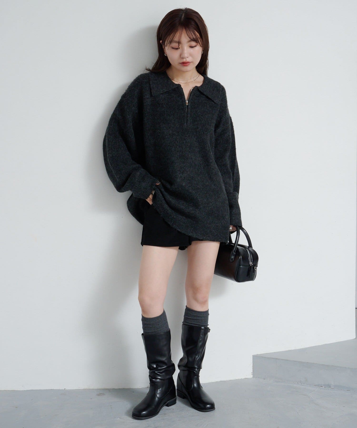 Kastane(カスタネ) 【10.25(土)12:00発売/無地&ボーダー/4色展開/WEB先行】ボーダージップニット