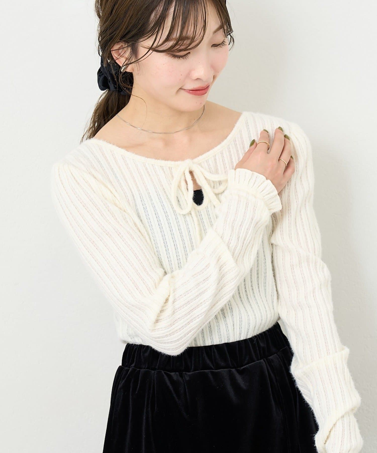 Kastane(カスタネ) 【4色展開/前後2WAY】B シャギーカットギャザースリーブトップス