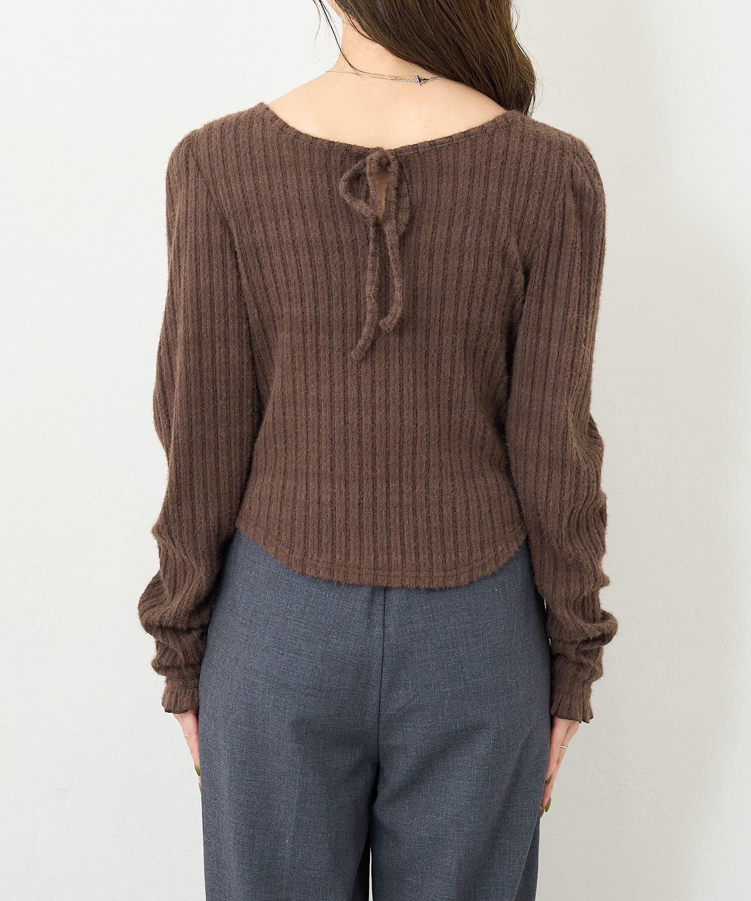 Kastane(カスタネ) 【4色展開/前後2WAY】B シャギーカットギャザースリーブトップス