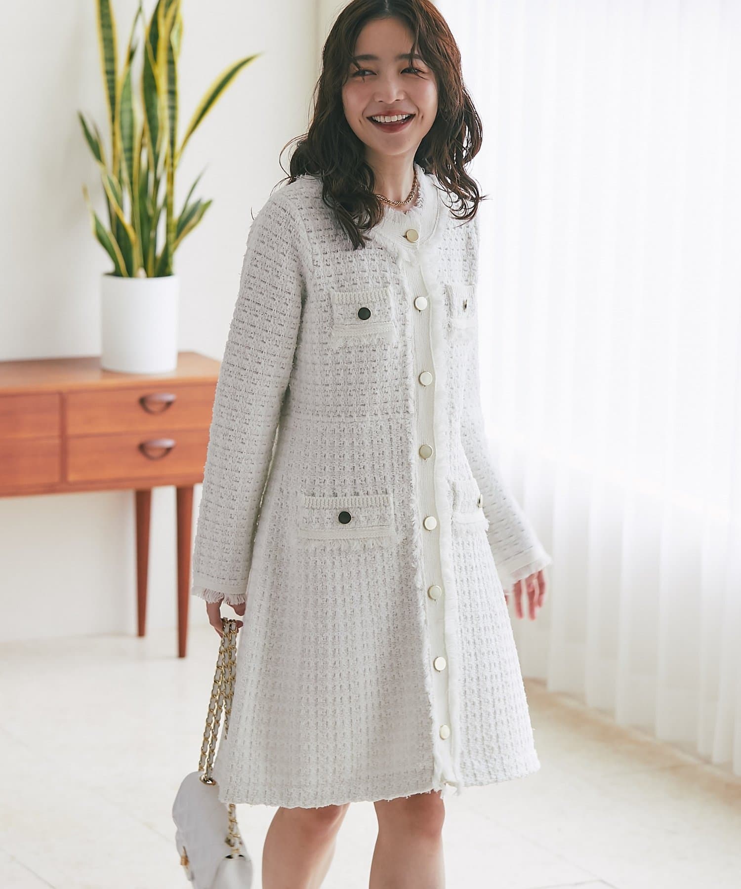 La boutique BonBon(ラブティックボンボン) 【お上品ワンピース】ファンシーツイードニットミニワンピース