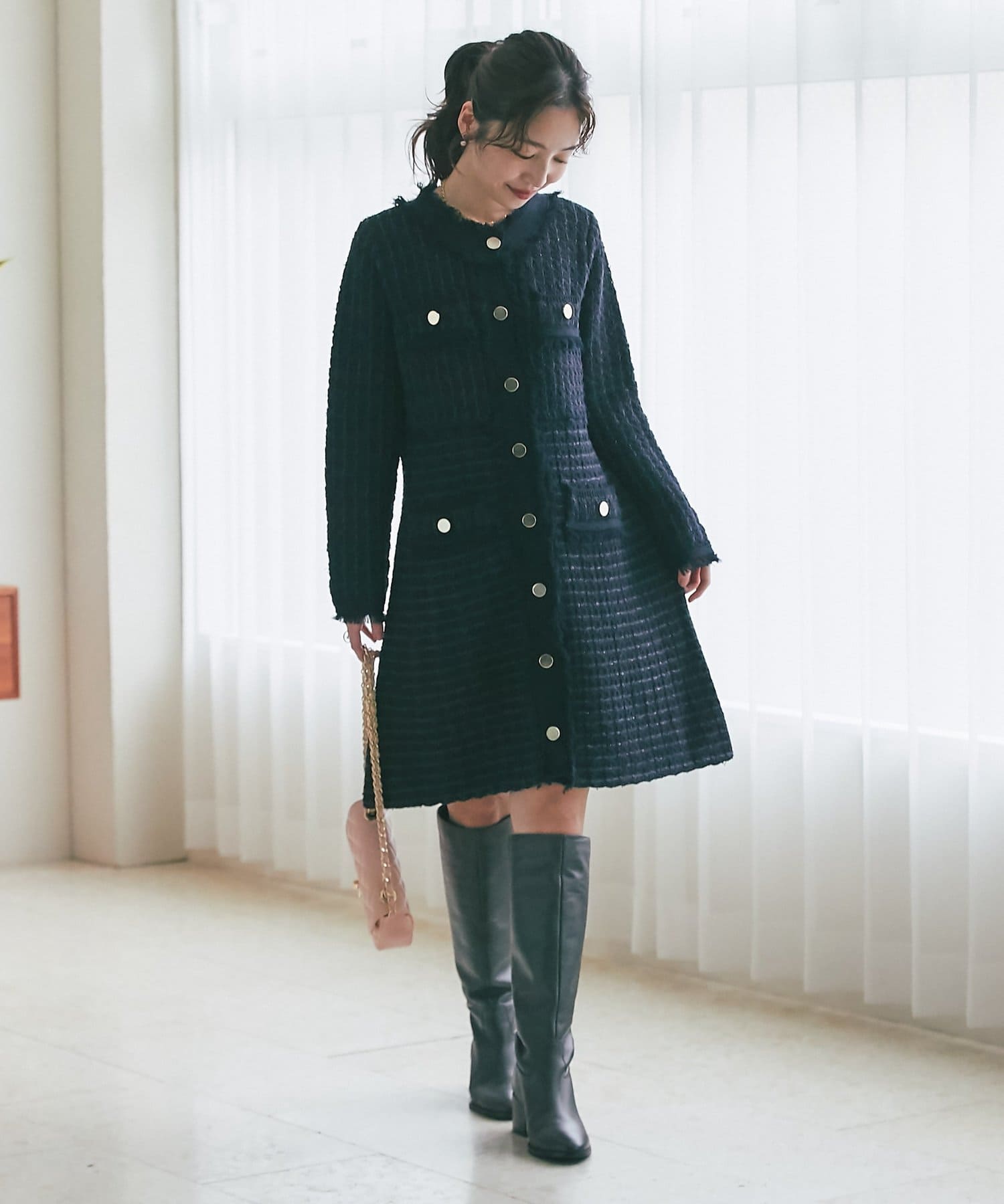 La boutique BonBon(ラブティックボンボン) 【お上品ワンピース】ファンシーツイードニットミニワンピース