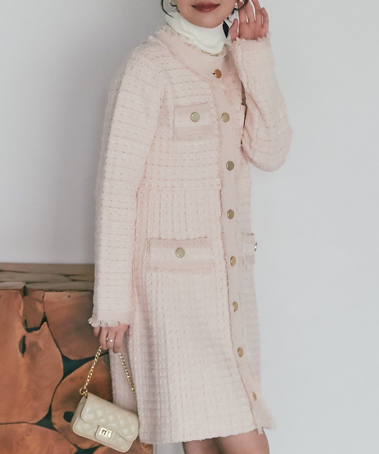 La boutique BonBon(ラブティックボンボン) 【お上品ワンピース】ファンシーツイードニットミニワンピース