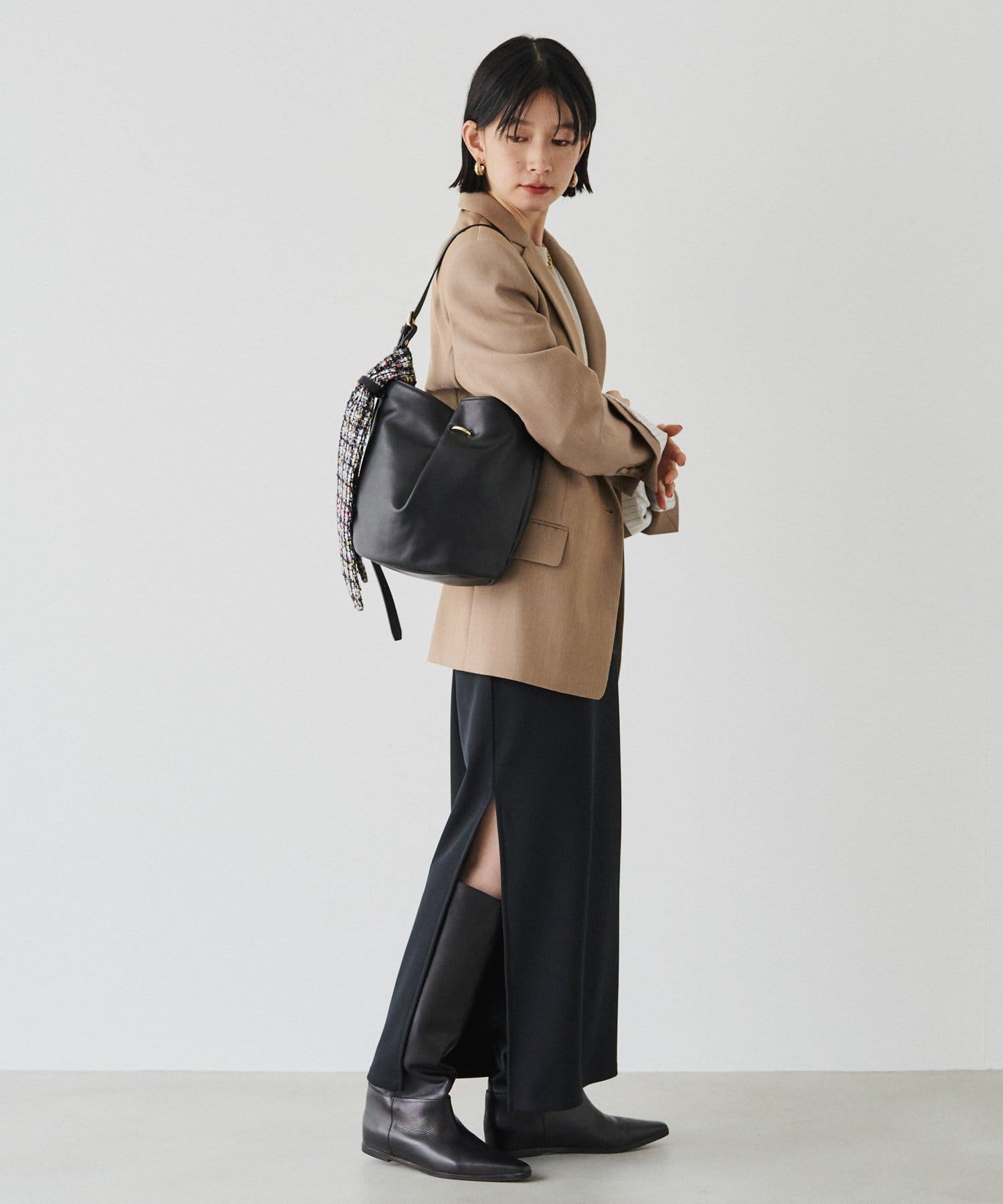 russet(ラシット) ツイードスカーフ付きレザー2WAYショルダーバッグ