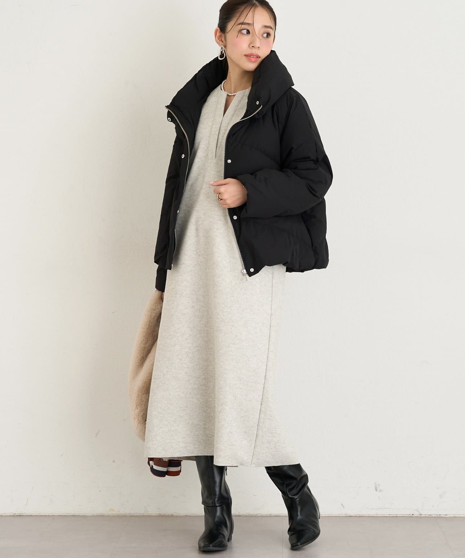 un dix cors(アンディコール) 《暖かな着心地》ソフトニットメルトンスキッパーワンピース