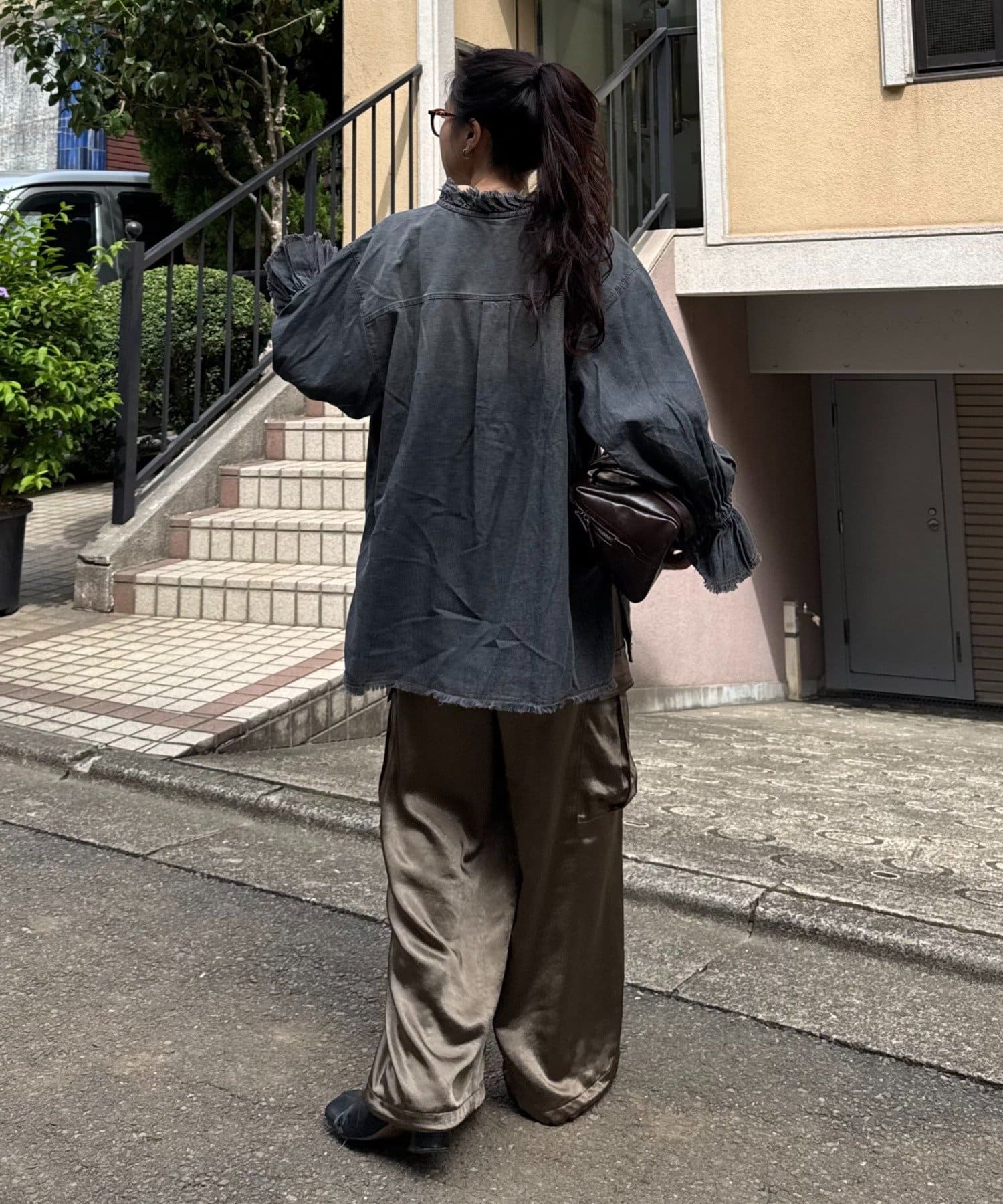 CIAOPANIC TYPY(チャオパニックティピー) キャンディースリーブバンドカラーデニムシャツ