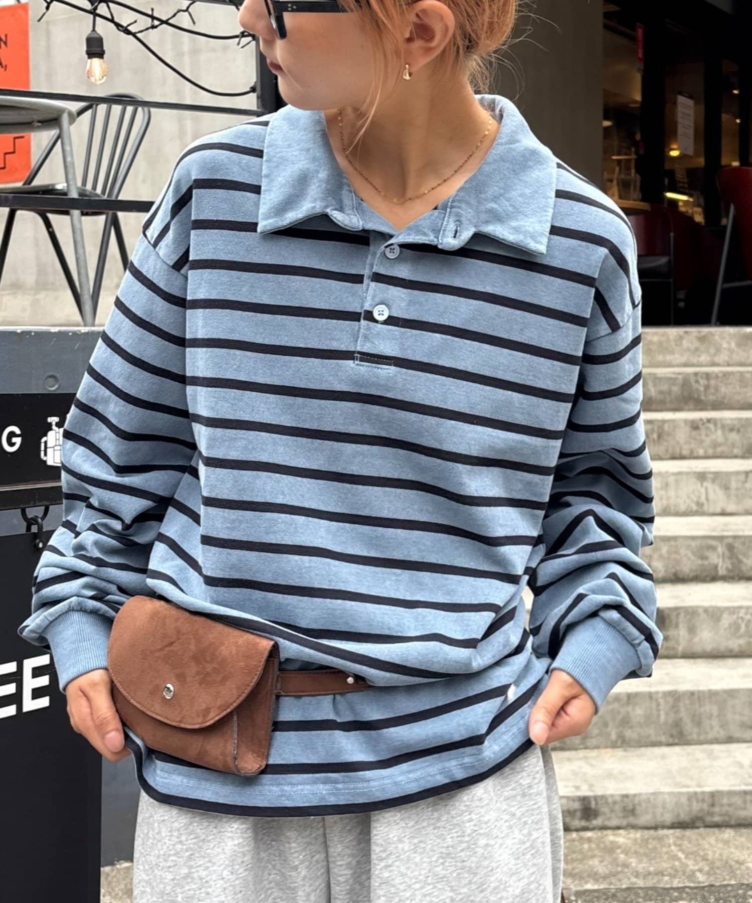 CIAOPANIC TYPY(チャオパニックティピー) ピグメント加工ボーダー襟付きトップス