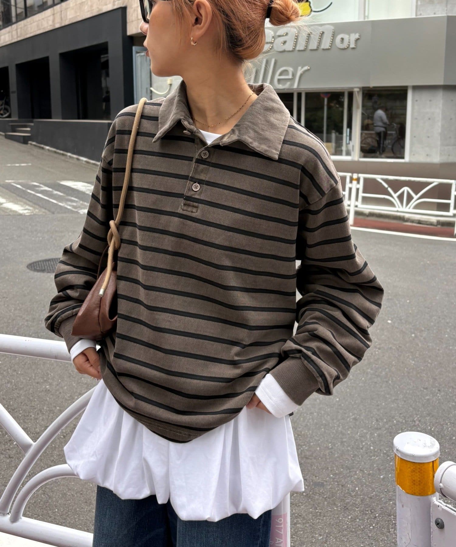 CIAOPANIC TYPY(チャオパニックティピー) ピグメント加工ボーダー襟付きトップス