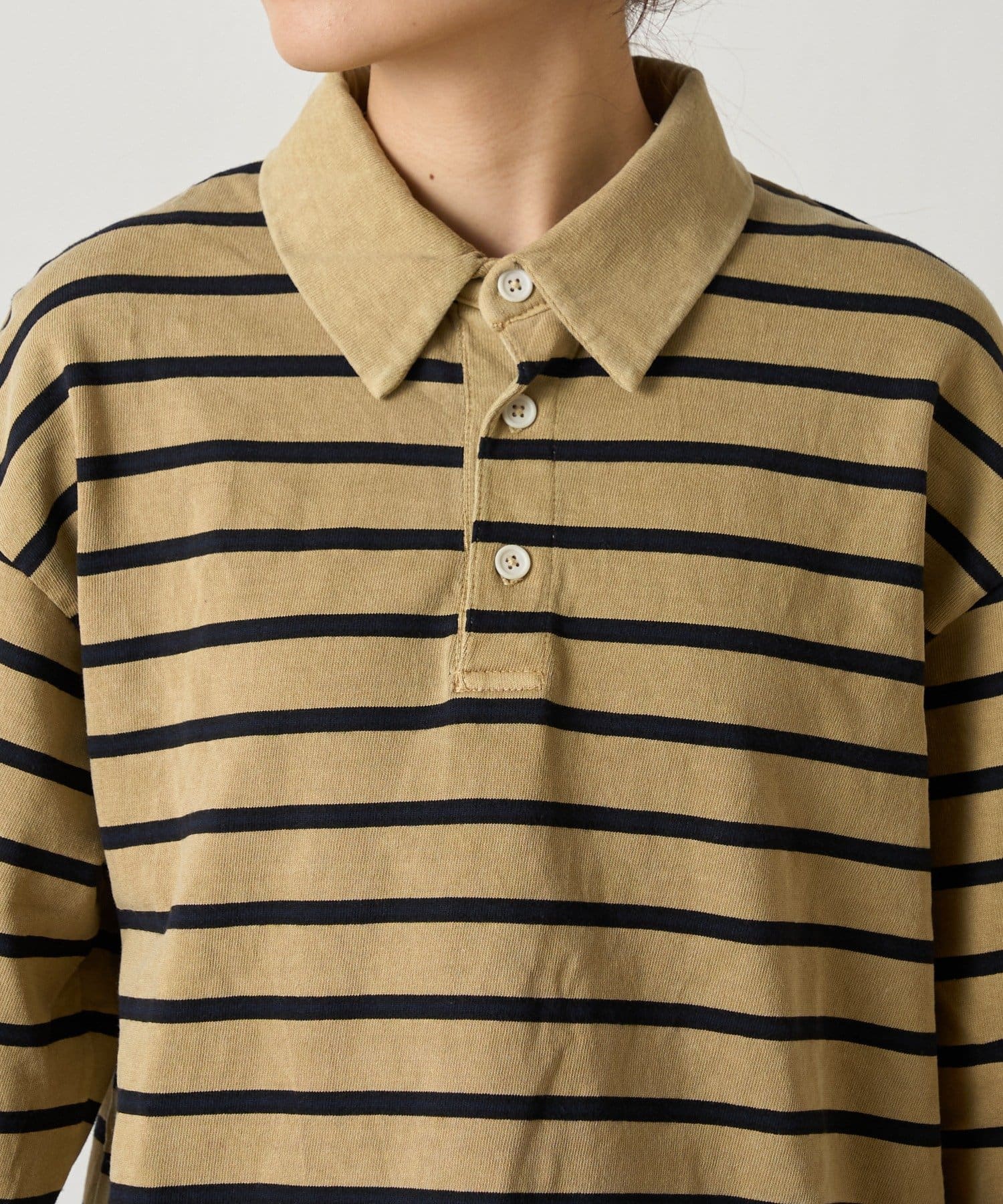 CIAOPANIC TYPY(チャオパニックティピー) ピグメント加工ボーダー襟付きトップス