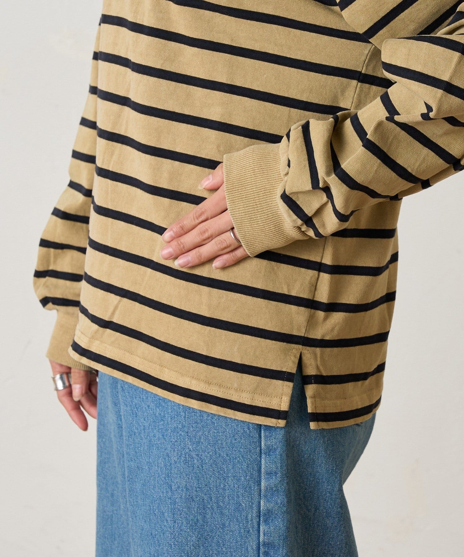 CIAOPANIC TYPY(チャオパニックティピー) ピグメント加工ボーダー襟付きトップス