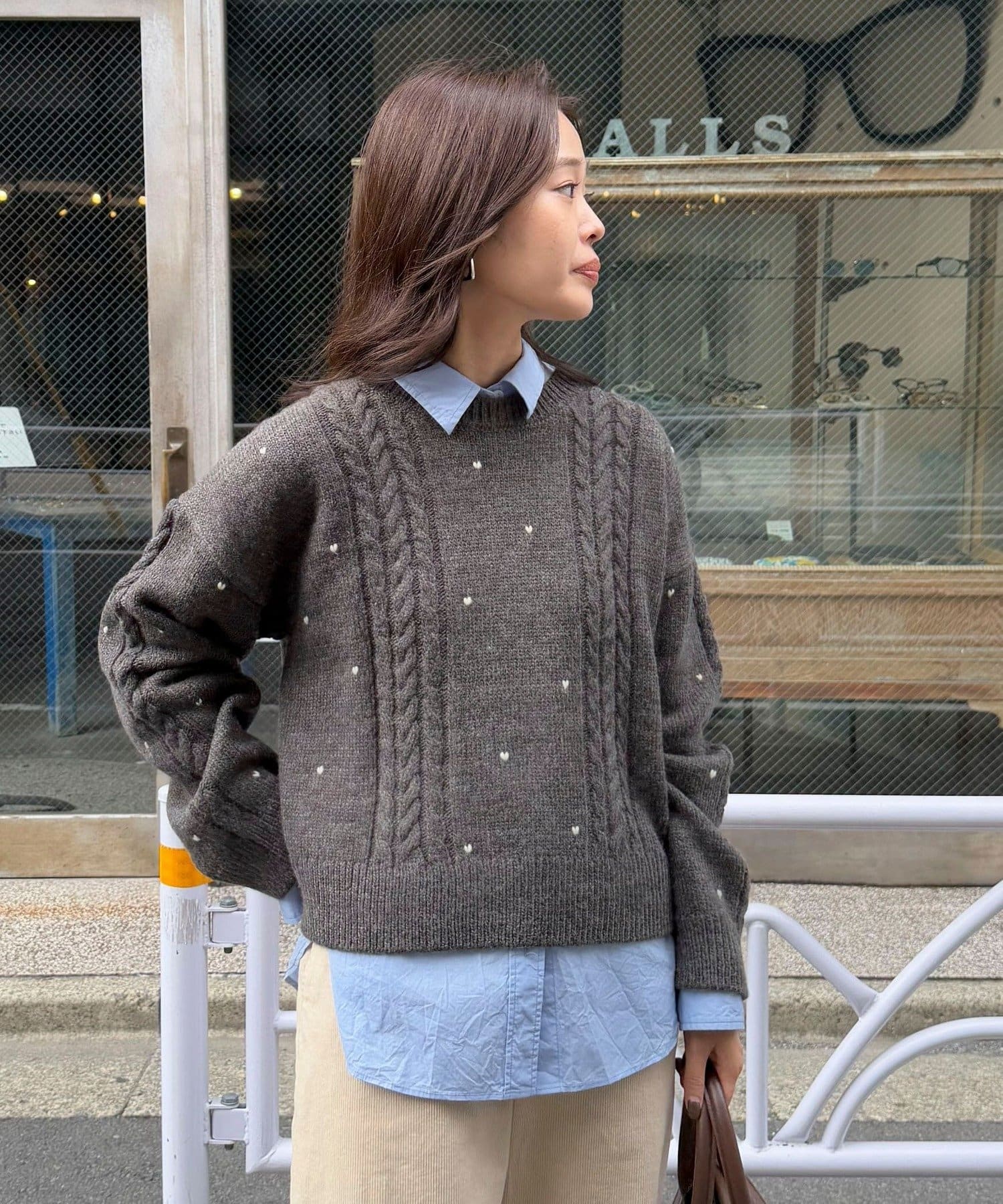 FREDY & GLOSTER(フレディ アンド グロスター) ハート刺繍柄編みニットプルオーバー