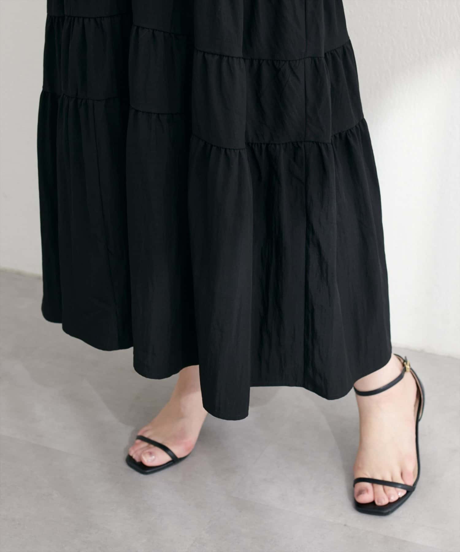 NICE CLAUP / OLIVE des OLIVE OUTLET(ナイスクラップ  / オリーブ デ オリーブ アウトレット) 【natural couture】Vネックギャザー切替ワンピース