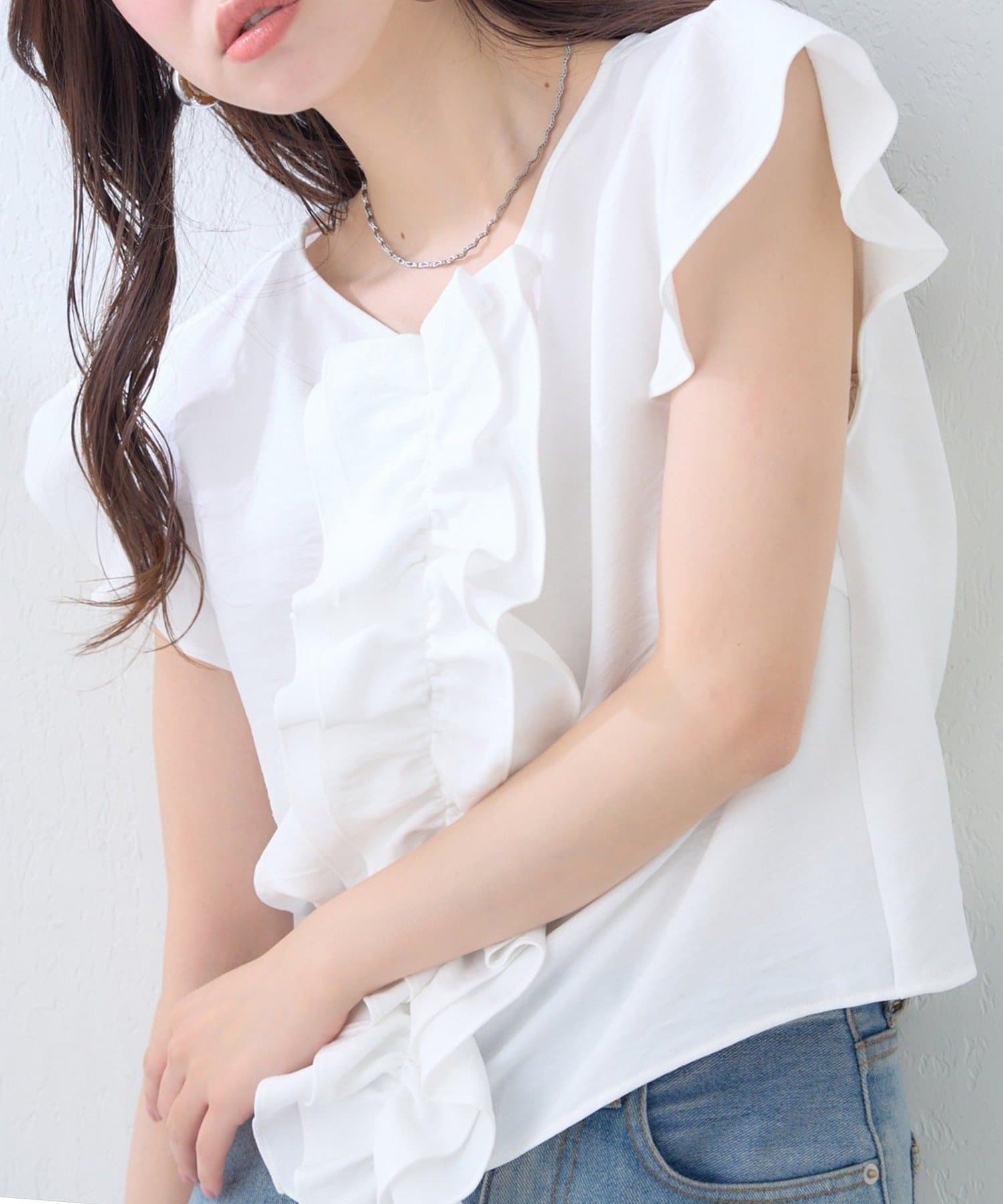 NICE CLAUP / OLIVE des OLIVE OUTLET(ナイスクラップ  / オリーブ デ オリーブ アウトレット) 【natural couture】フロントフリルブラウス
