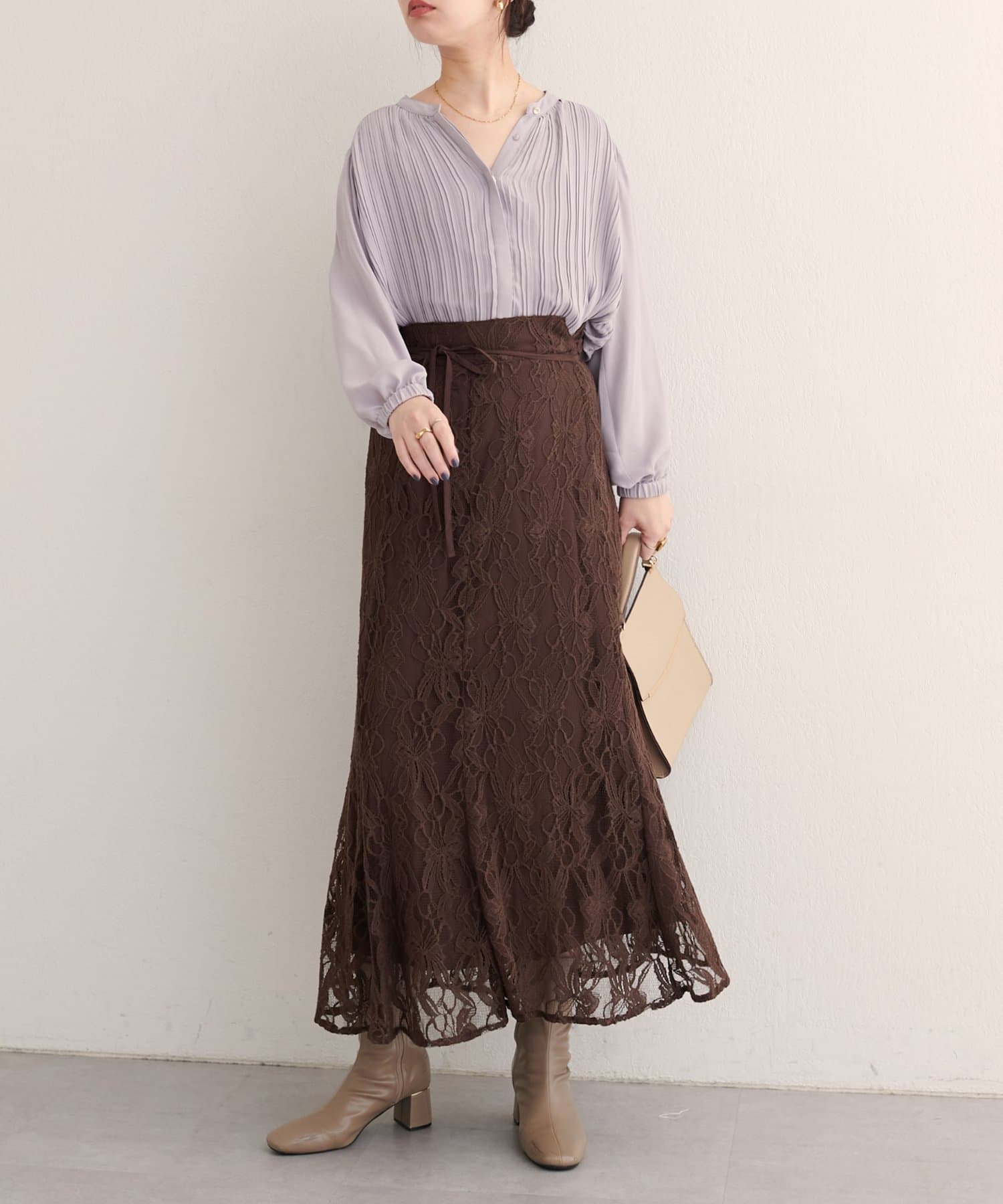natural couture(ナチュラルクチュール) 長さ変えられるフラワーレーススカート
