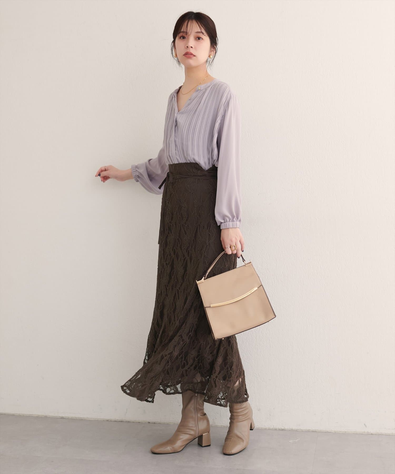 natural couture(ナチュラルクチュール) 長さ変えられるフラワーレーススカート